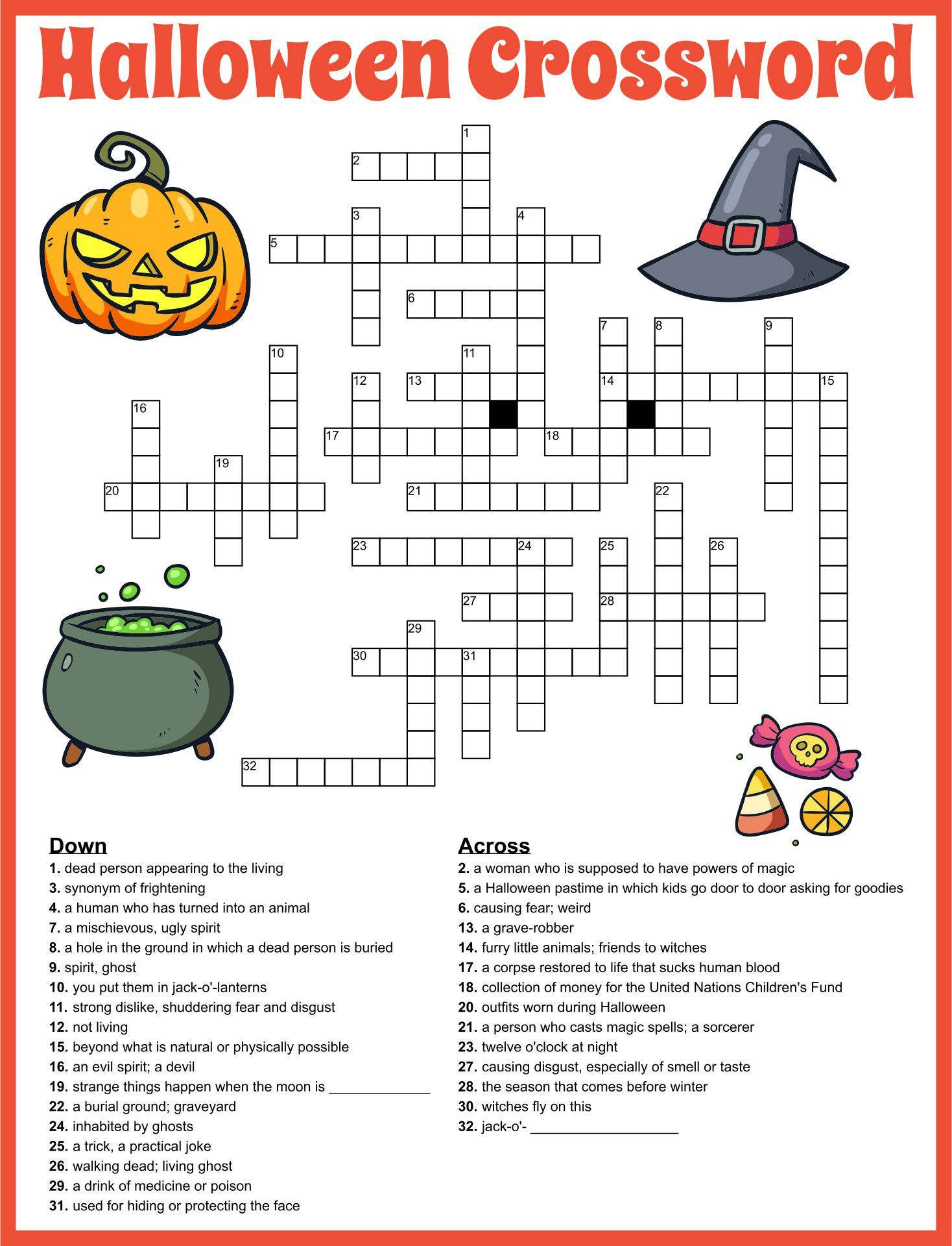 Free Printable Halloween Word Scramble Worksheet Pdf For Kids with Halloween Crossword Puzzles Printable Free