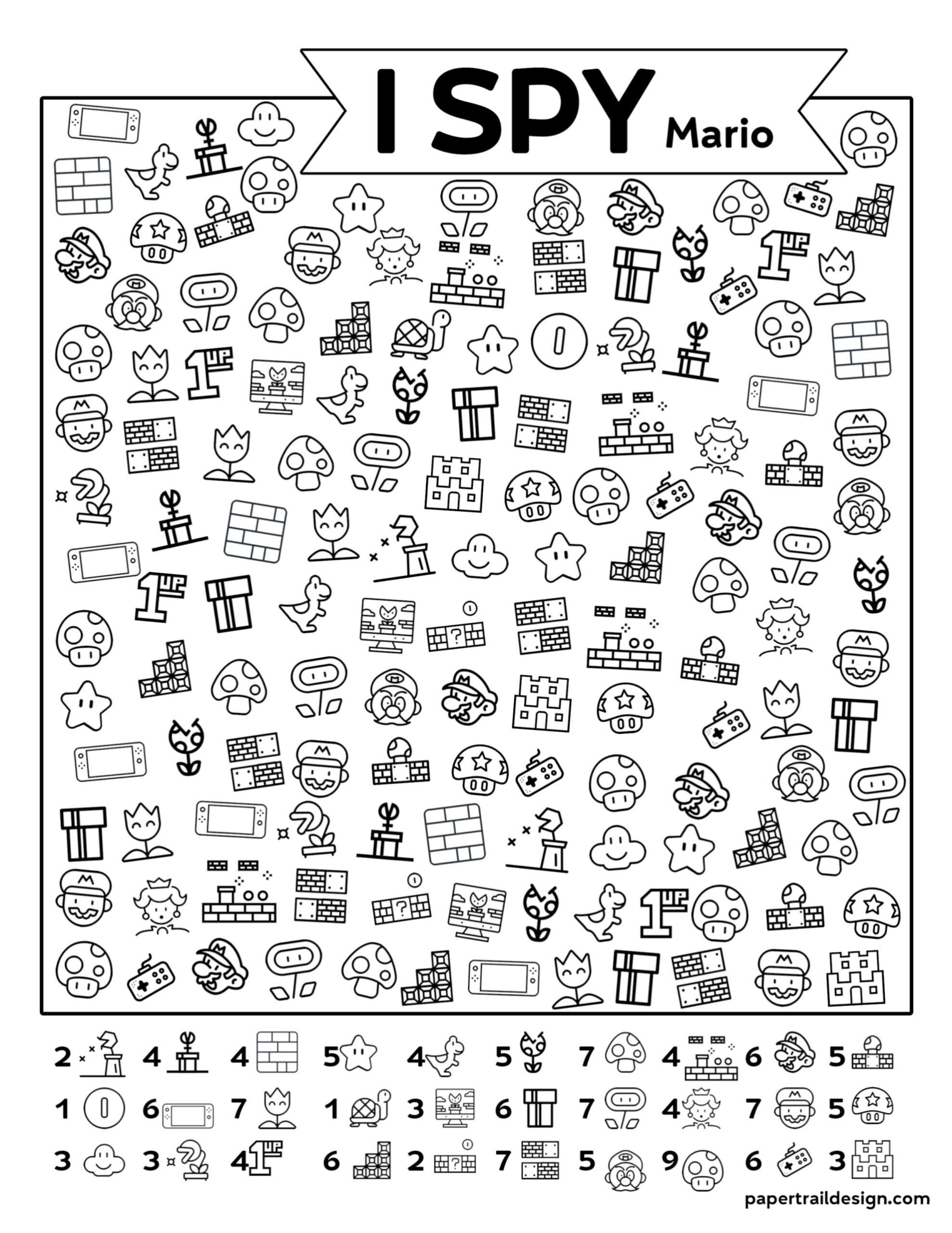 Free Printable I Spy Super Mario Activity - Paper Trail Design with regard to Free Printable Mario Worksheets