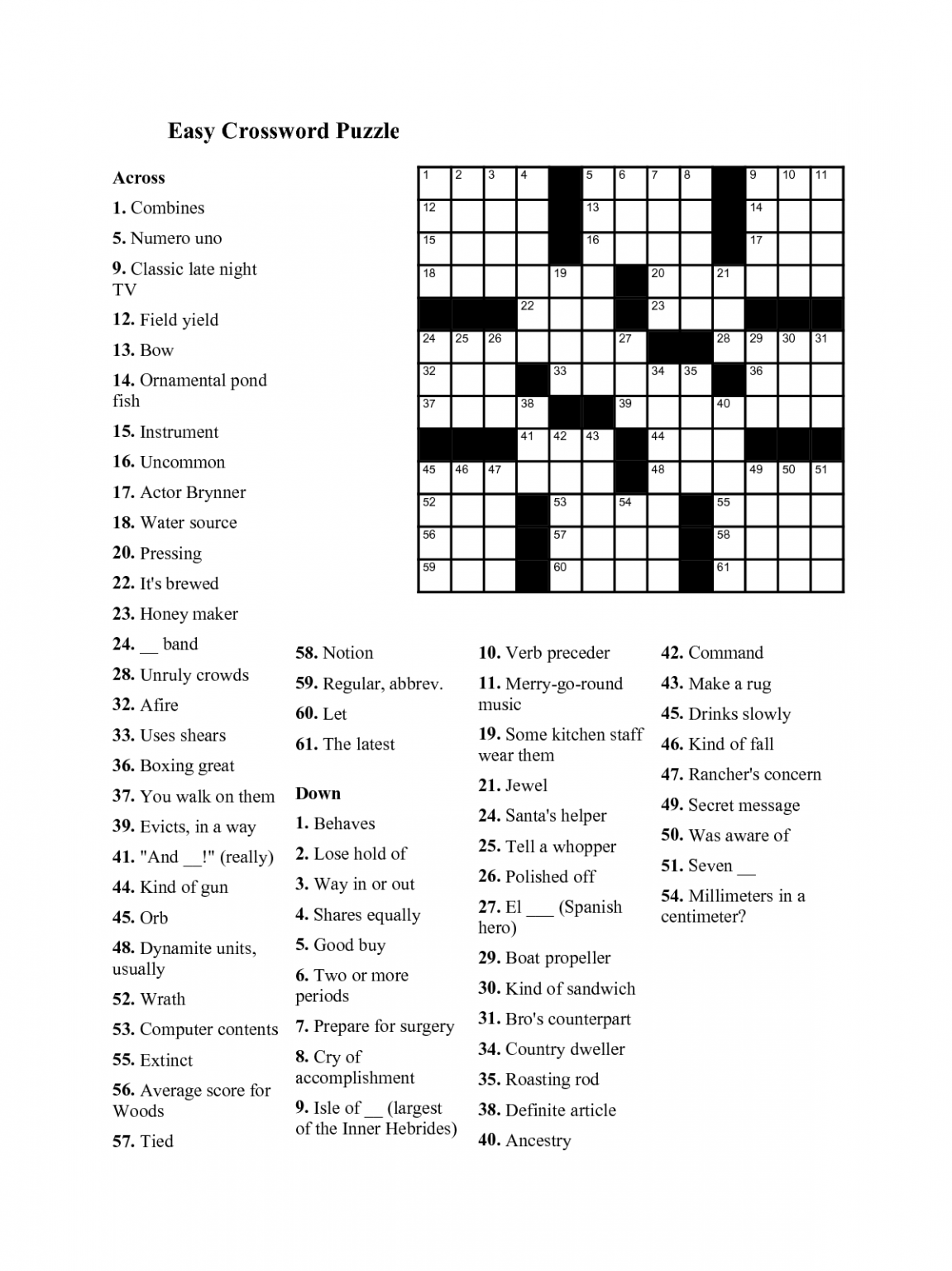 Free Printable Large Print Crossword Puzzles within Free Crosswords For Seniors Printable