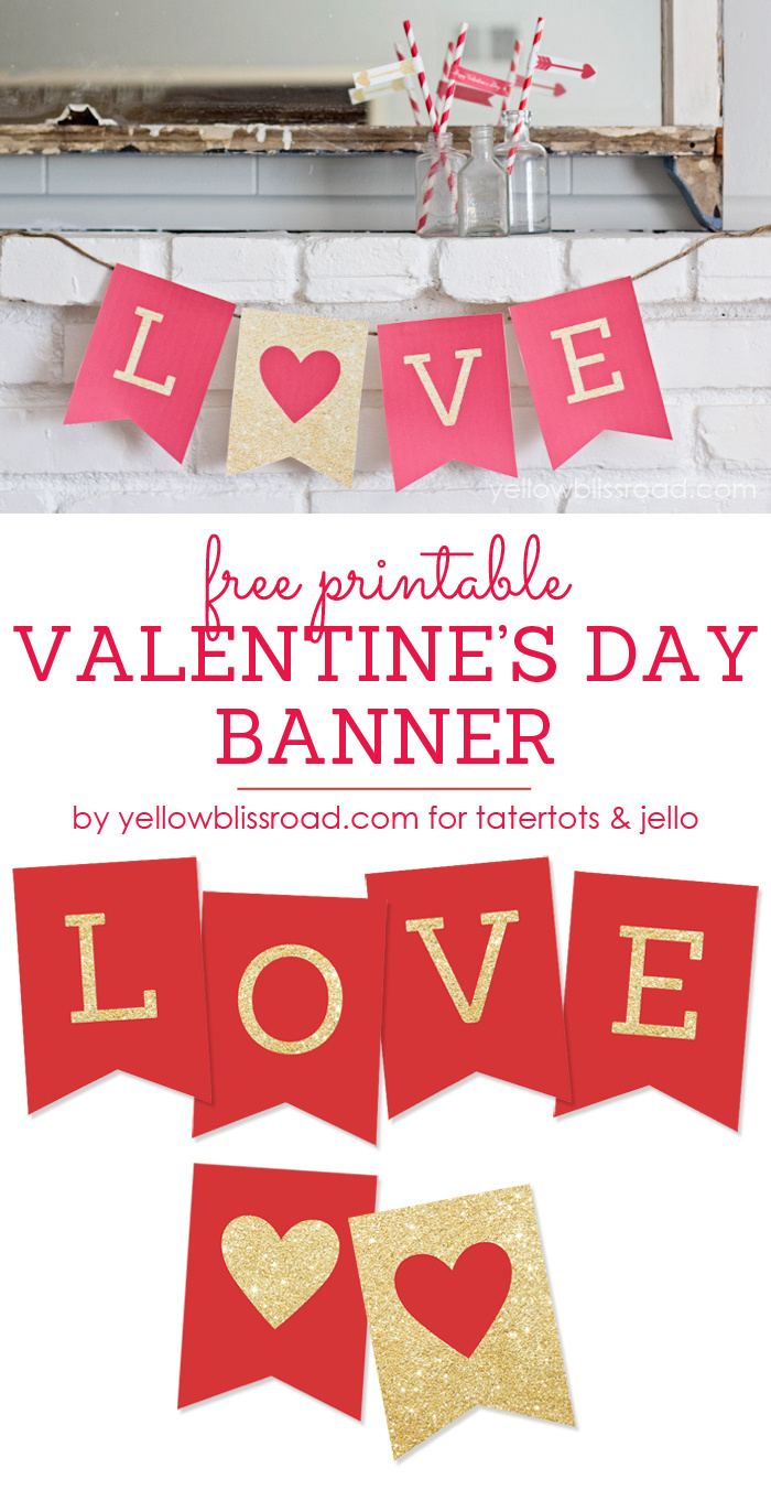 Free Printable Love Valentine&amp;#039;S Day Glitter Banner inside Free Printable Valentine Banner