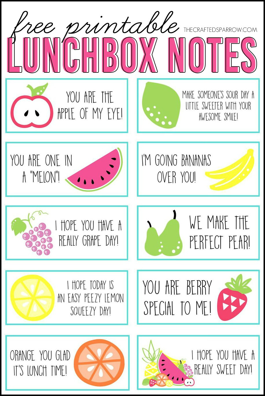 Free Printable Lunchbox Notes for Free Printable Lunch Box Notes