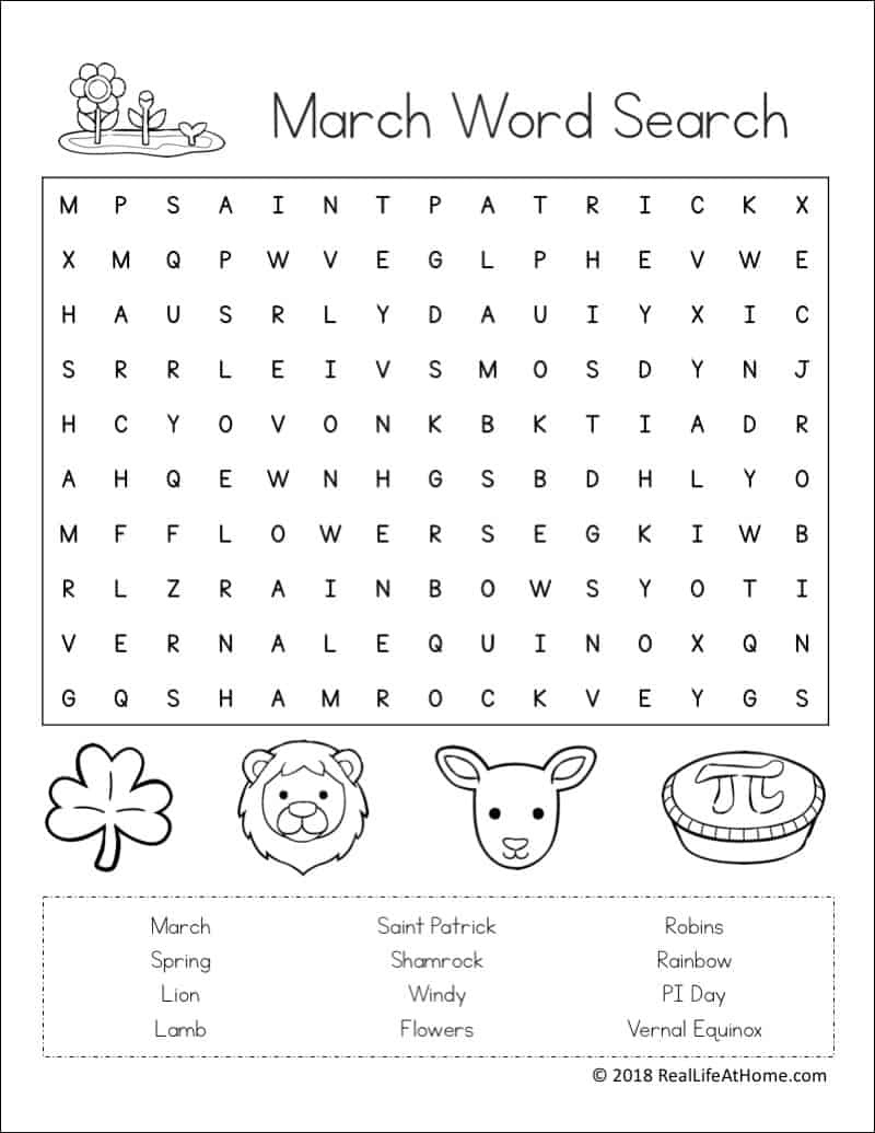 Free Printable: March Word Search Printable Puzzle For Kids within March Word Search Free Printable