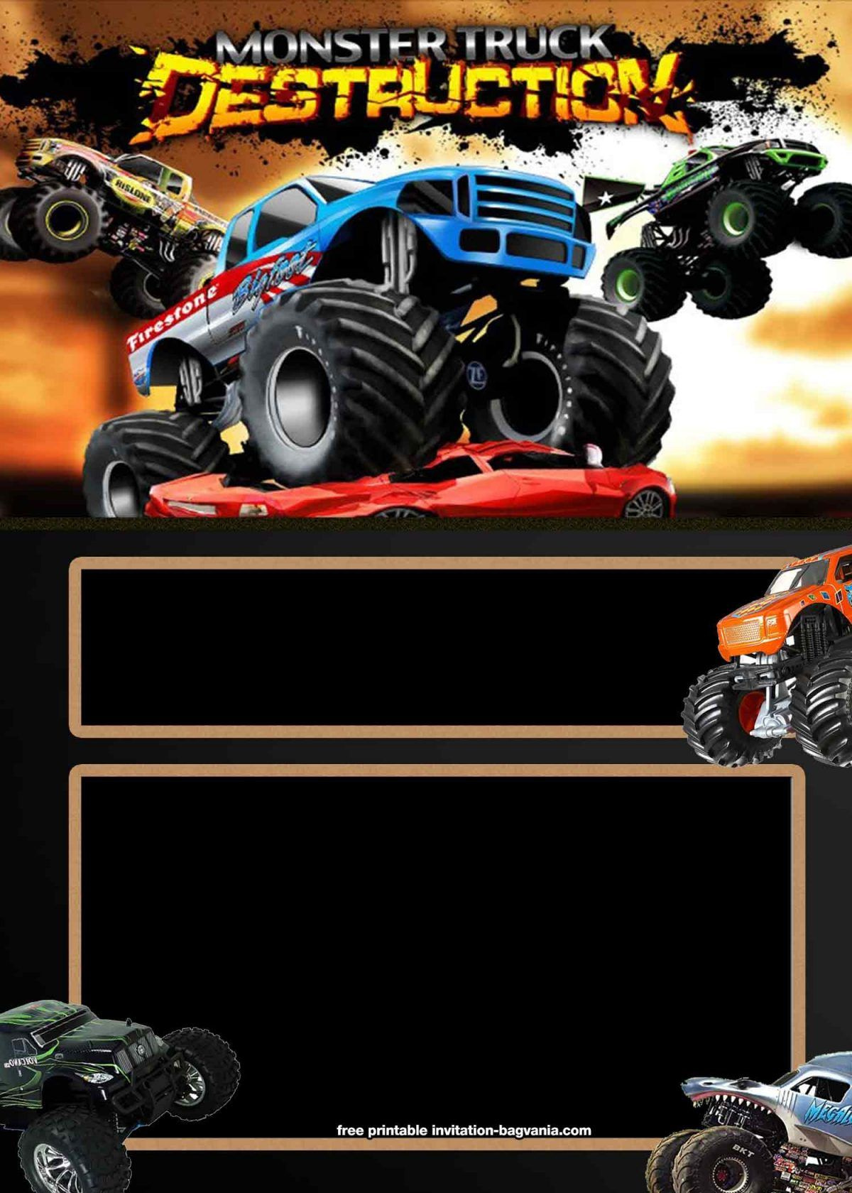 Free Printable Monster Truck Birthday Invitation Templates inside Free Monster Truck Birthday Invitations Printable