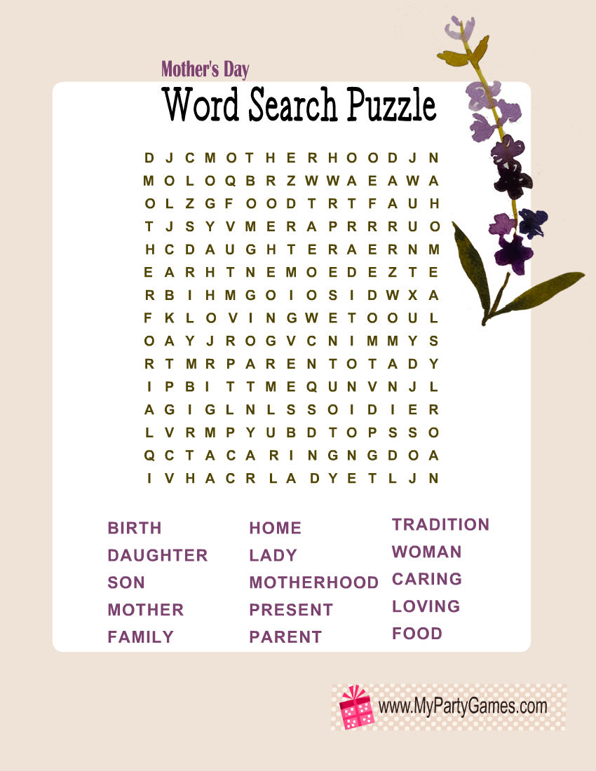 Free Printable Mother&amp;#039;S Day Word Search Puzzle With Key in Mother&amp;#039;S Day Crossword Puzzles Printable