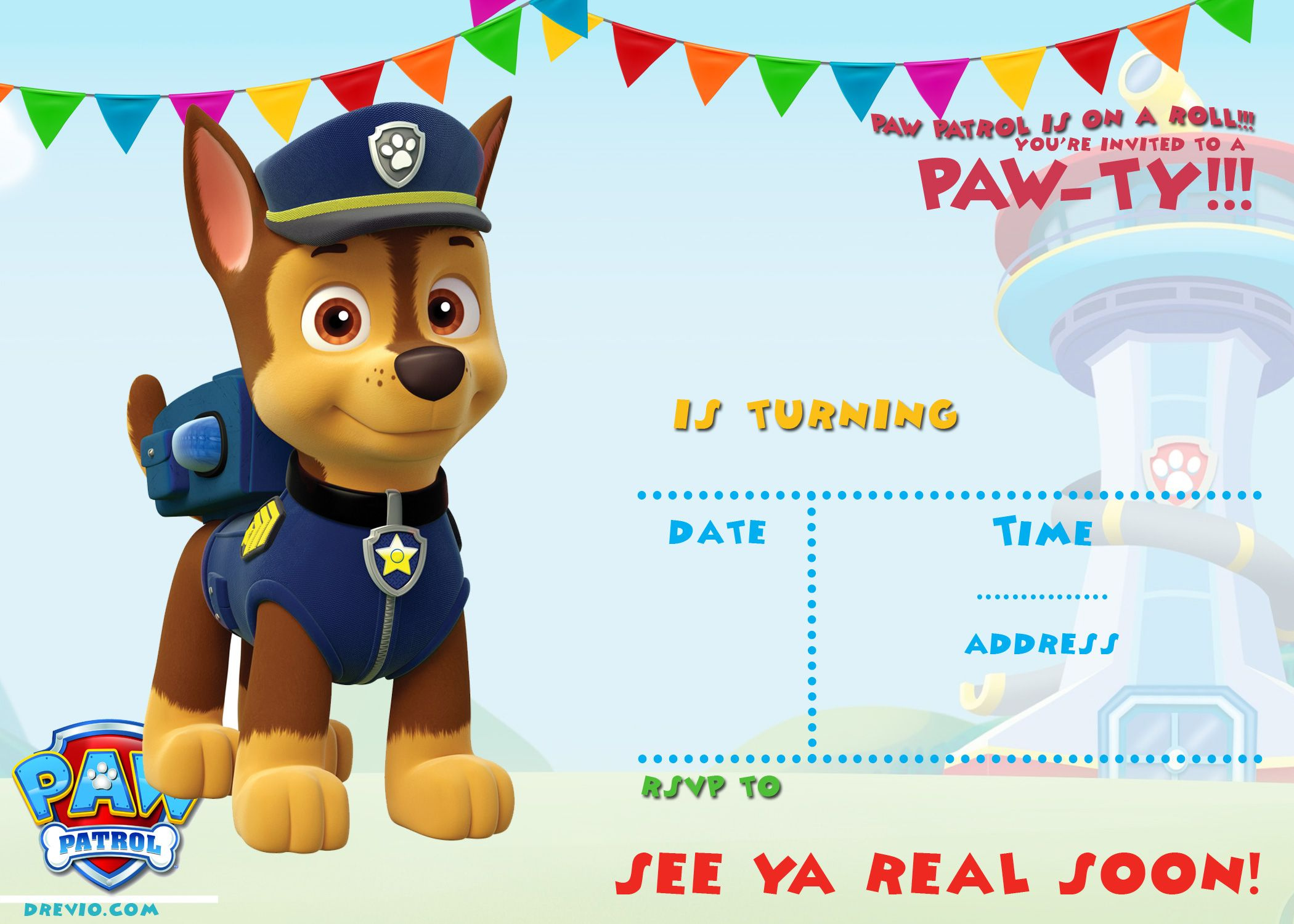 Free Printable Paw Patrol Invitation Template – All Characters for Free Paw Patrol Printable Birthday Invitations