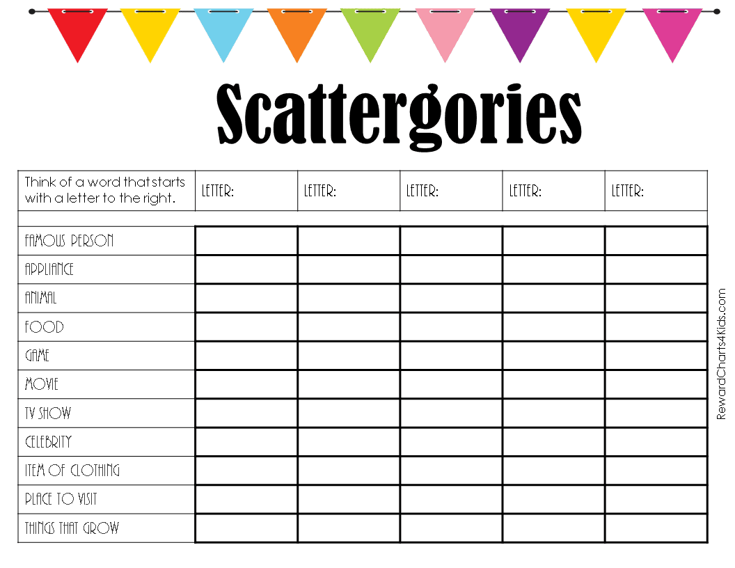 Free Printable Scattergories Lists | Instant Download for Free Printable Scattergories Printable Sheets