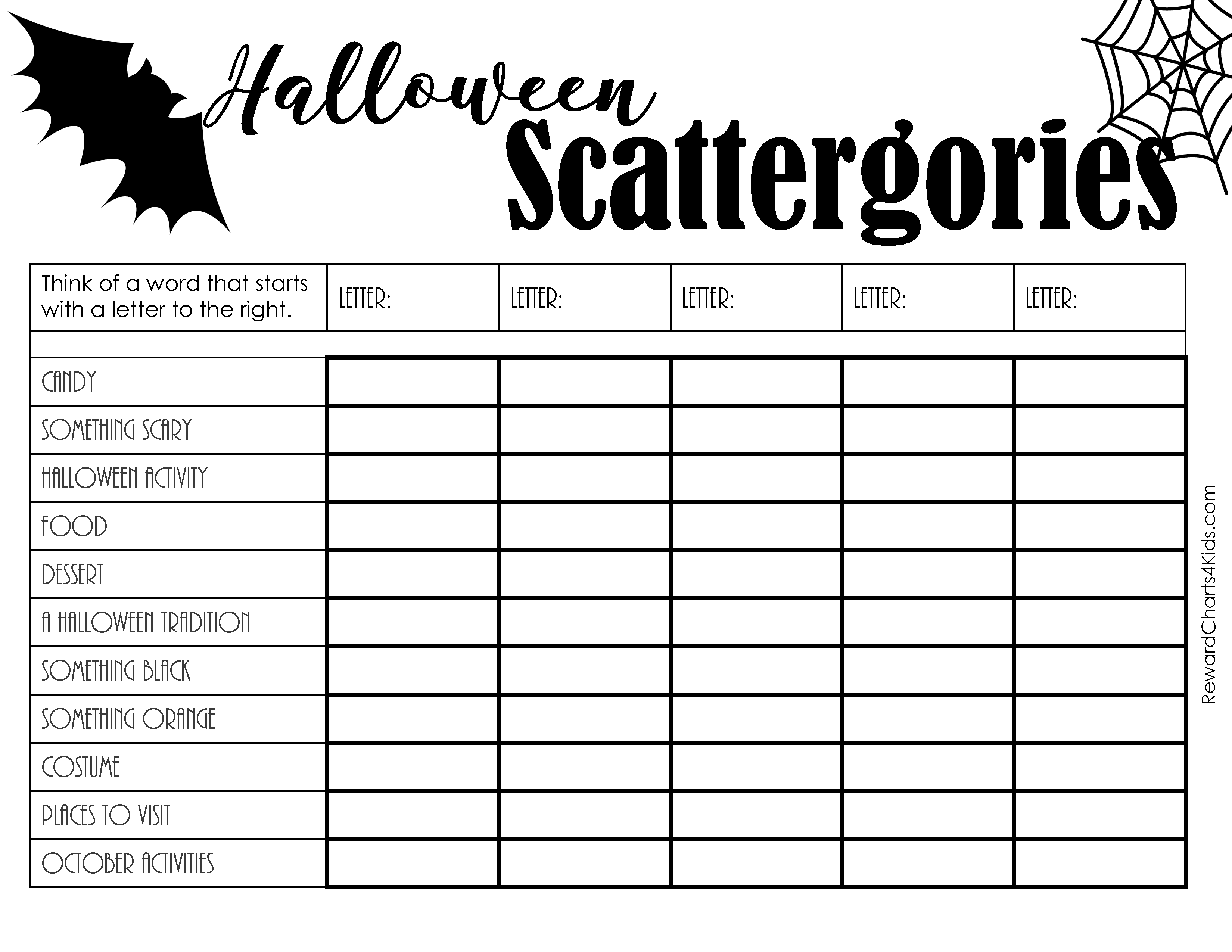 Free Printable Scattergories Lists | Instant Download for Free Printable Scattergories Sheets