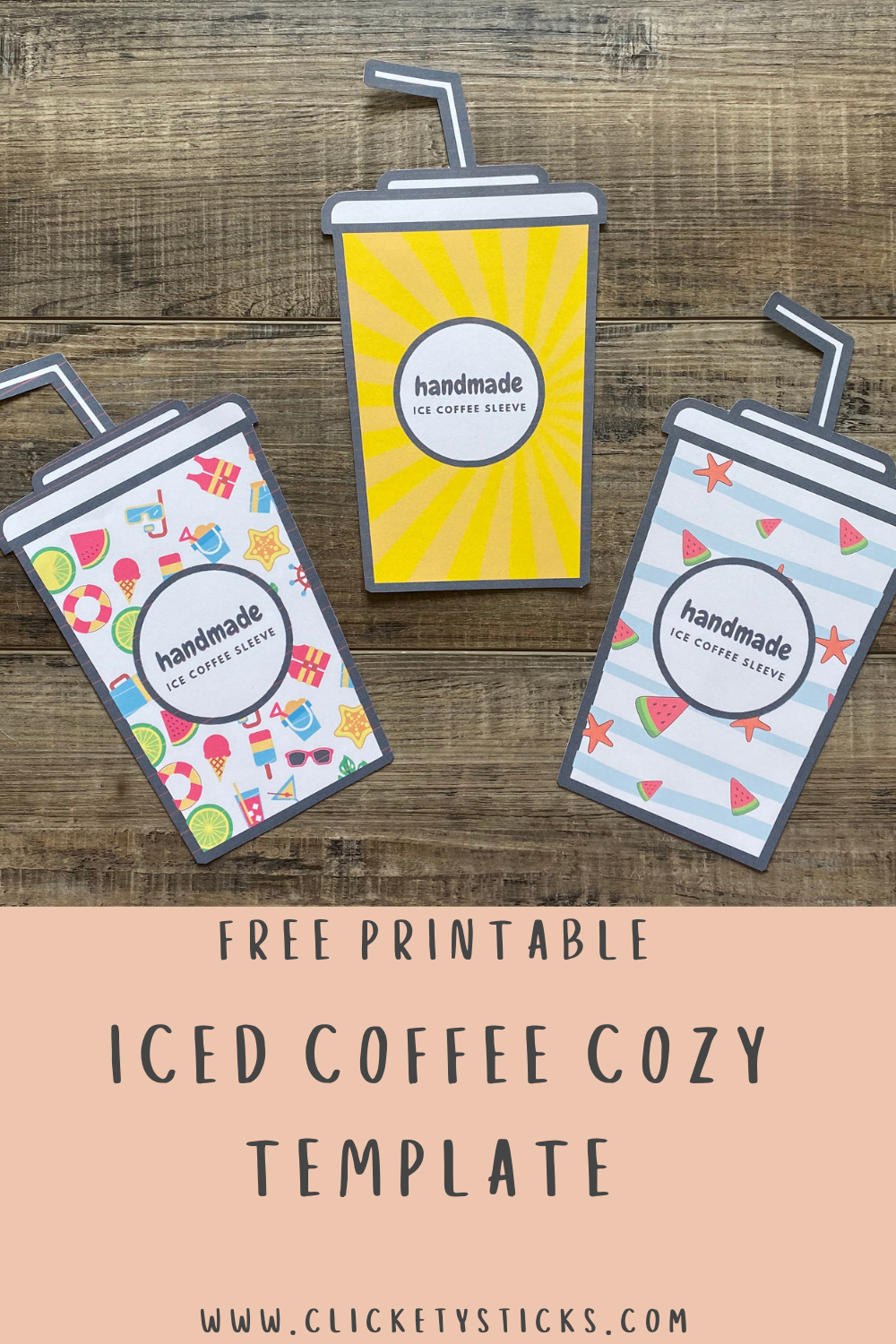 Free Printable Template For Iced Coffee Cozy — Clickety Sticks with regard to Free Printable Coffee Cup Cozy Template