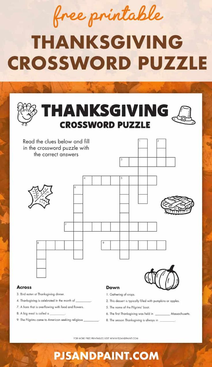 Free Printable Thanksgiving Crossword Puzzle inside Crossword Puzzle Thanksgiving Printable