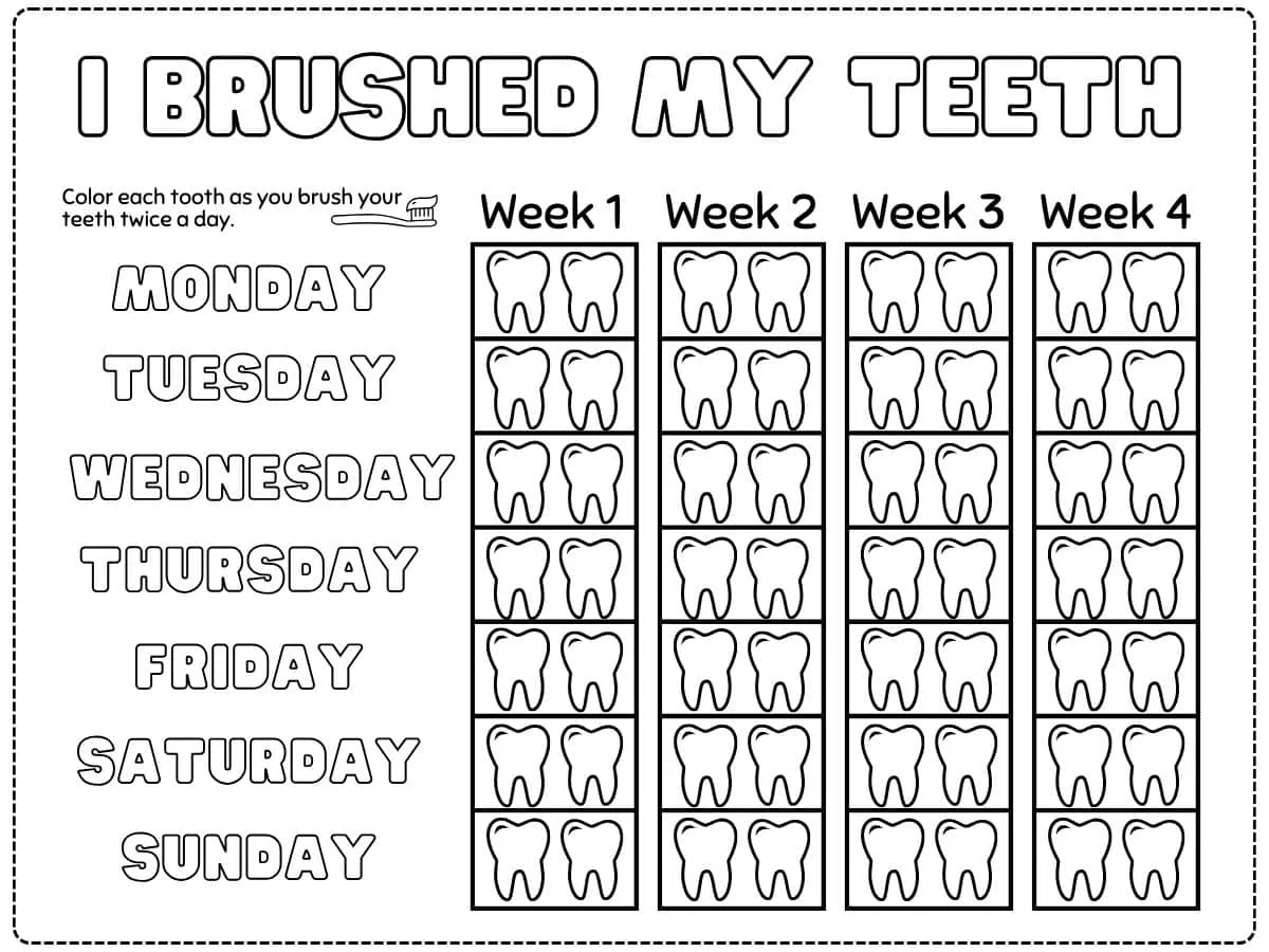 Free Printable Toothbrushing Chart For Kids in Free Printable Tooth Brushing Chart