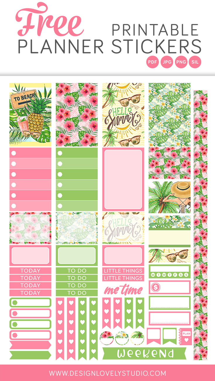 Free Printable Tropical Summer Planner Stickers — Design Lovely Studio throughout Free Planner Sticker Printables