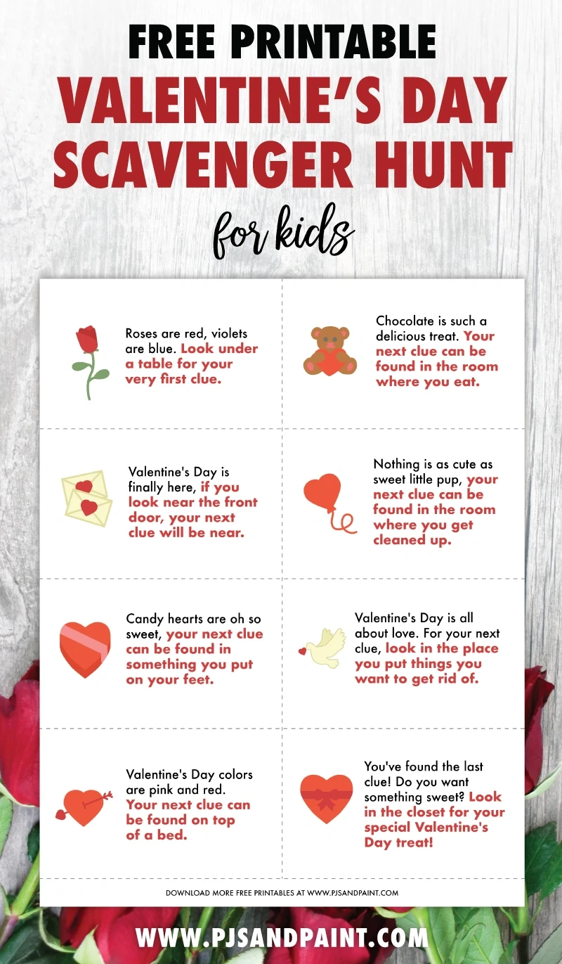 Free Printable Valentine&amp;#039;S Day Scavenger Hunt For Kids - Pjs And Paint with Free Printable Valentine&amp;#039;S Scavenger Hunt