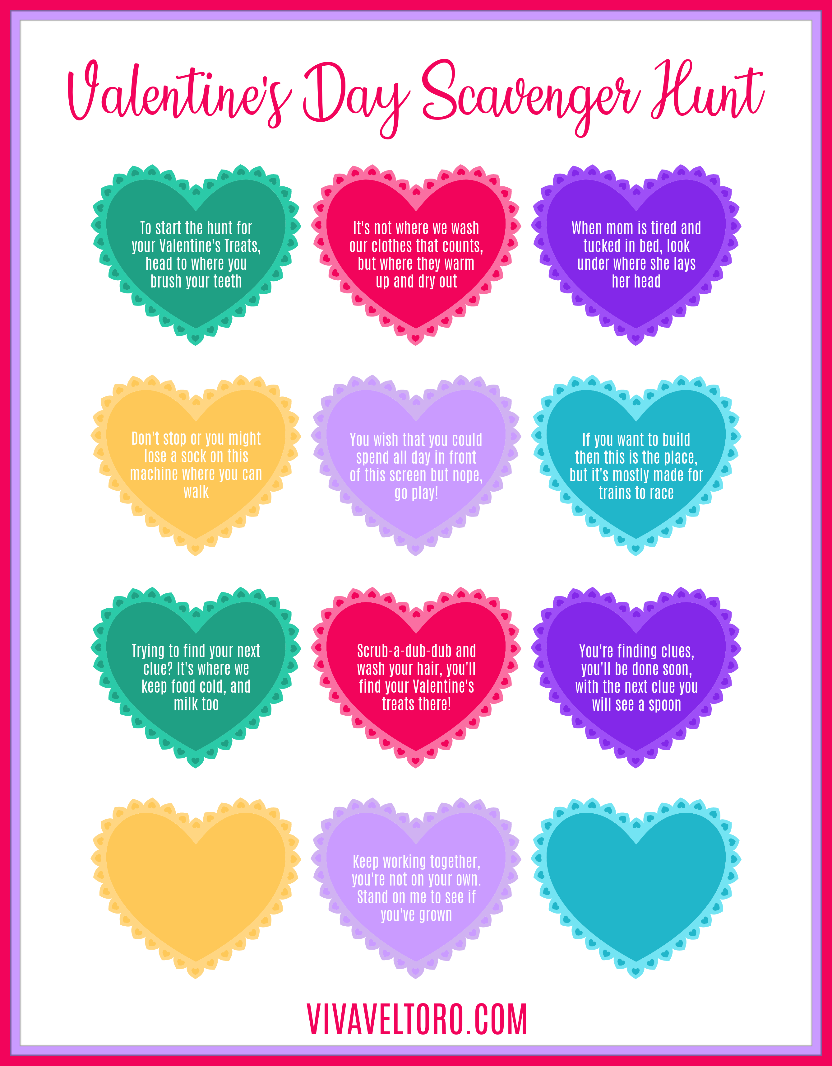 Free Printable Valentine&amp;#039;S Day Scavenger Hunt For Kids - Viva Veltoro in Free Printable Valentine&amp;#039;S Scavenger Hunt