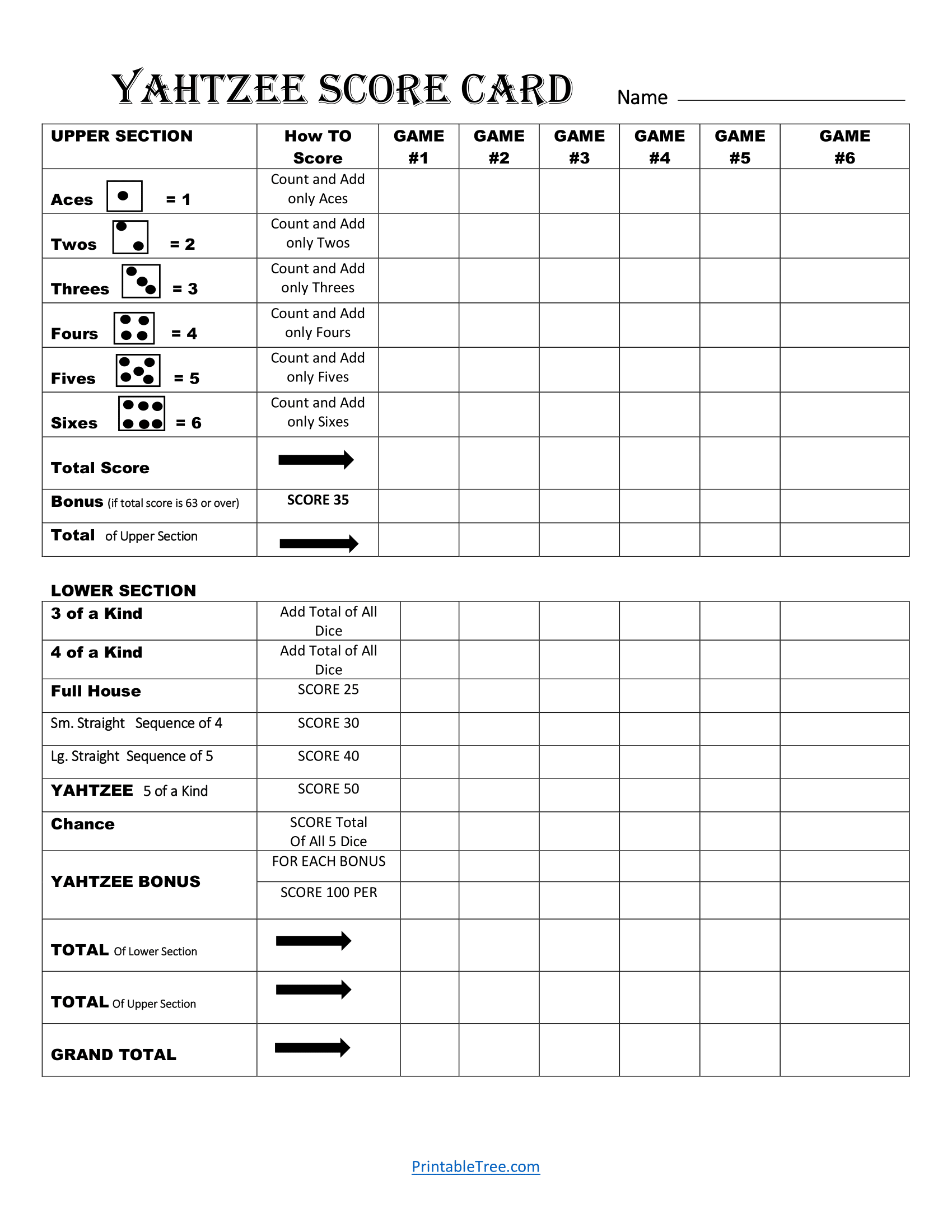 Free Printable Yahtzee Score Card Sheets Pdf Templates inside Yahtzee Score Card Printable Free Download