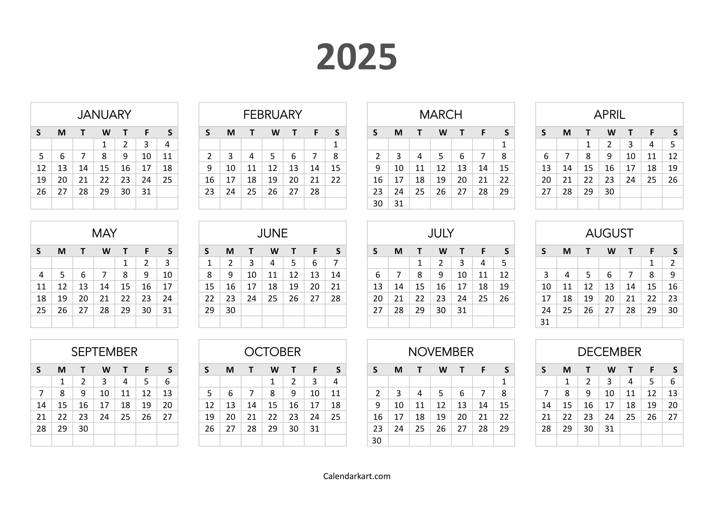 Free Printable Year At A Glance Calendar 2025 - Calendarkart in Free Printable Julian Calendar 2025