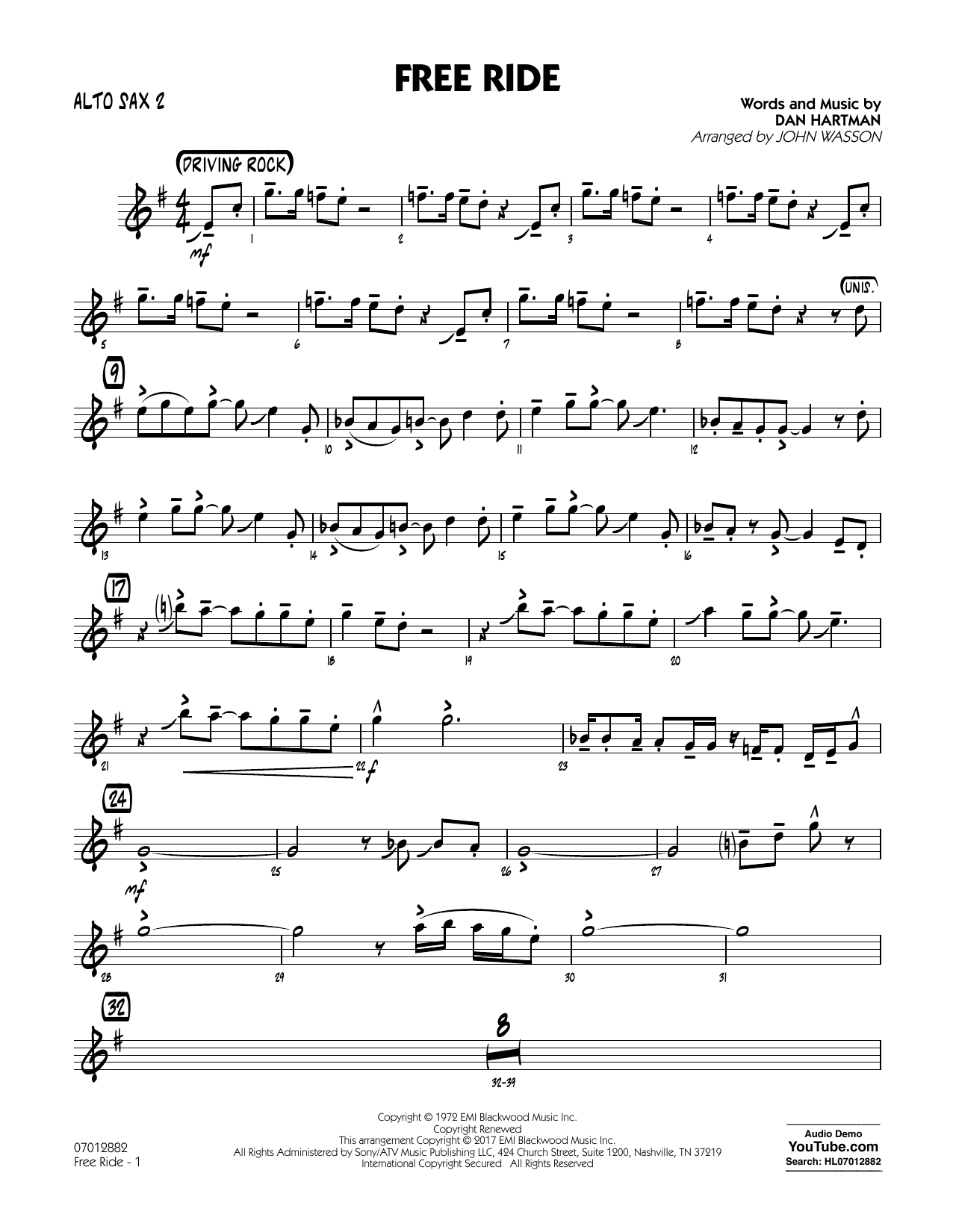 Free Ride - Alto Sax 2 | Music Shop Europe for Printable Sheet Music For Alto Saxophone Free