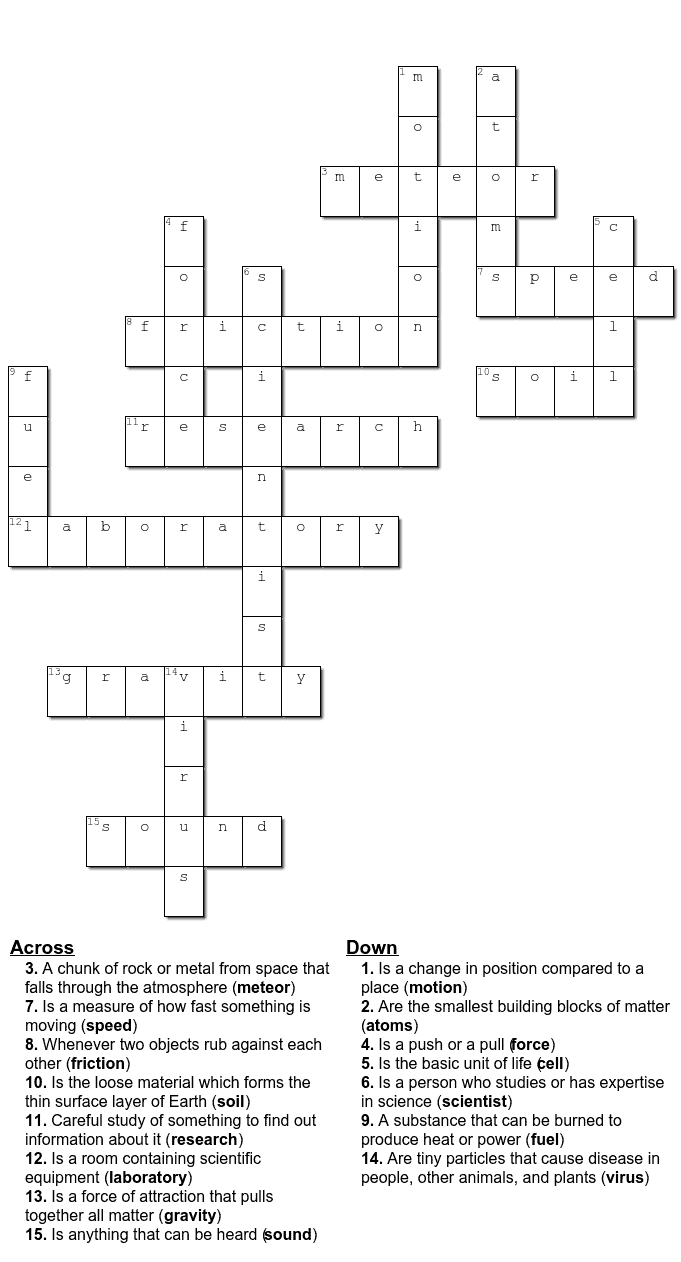 Free Science Crossword Printable Game Sheets - Crazy Laura pertaining to Medium Crossword Puzzles Printable