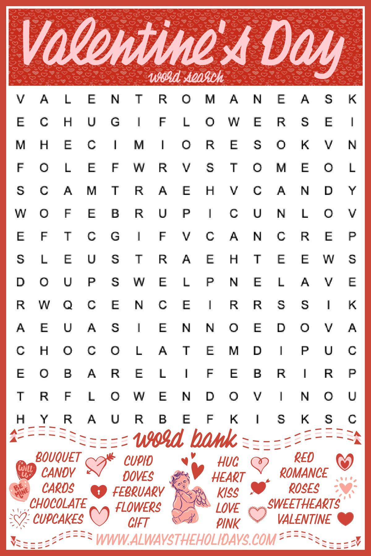 Free Valentine&amp;#039;S Day Word Search Printable - Answer Key Included within Free Printable Valentine&amp;amp;#039;s Day Word Search