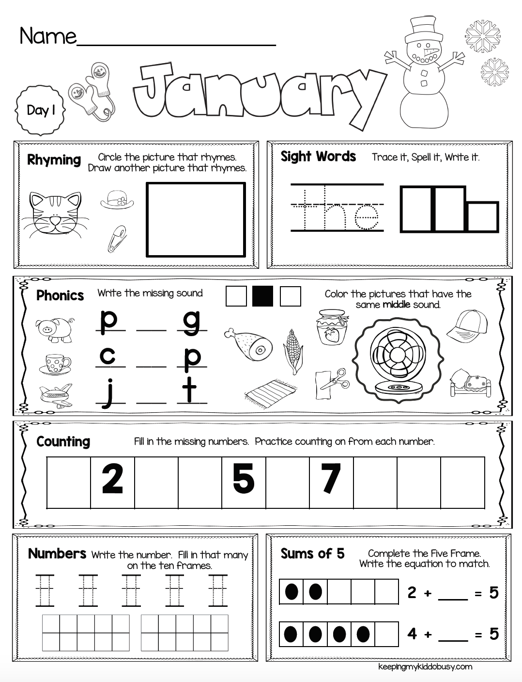 Free Week Of January Seat Work For Kindergarten — Keeping My Kiddo regarding Morning Work Free Printables