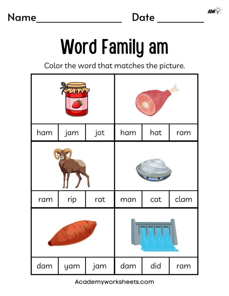 Free Word Family Worksheets - Short A - Academy Worksheets with regard to Free Word Family Printables