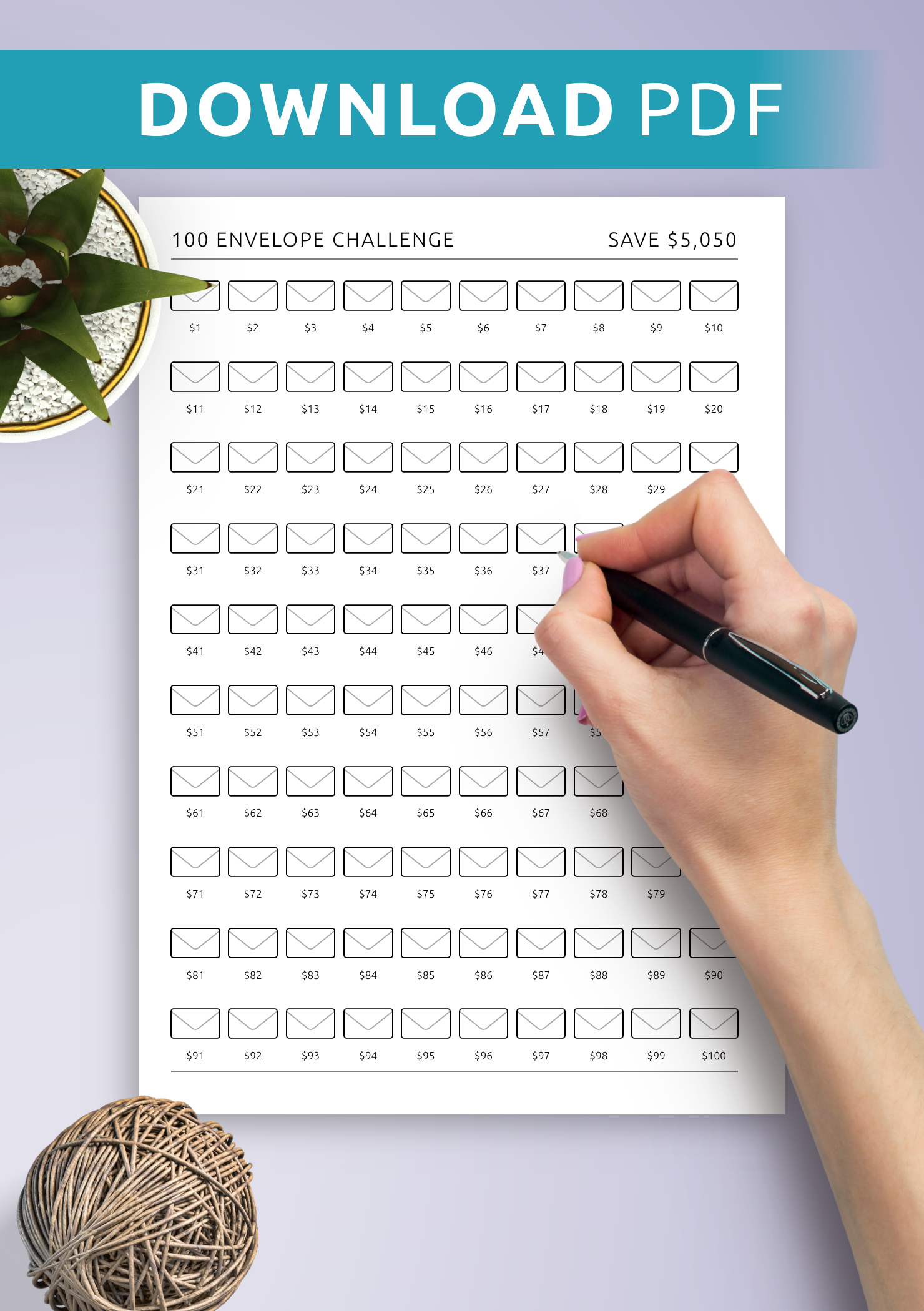 Get 100 Envelope Challenge Template: Printable Or Digital Pdf For in Free Printable 100 Envelope Challenge Tracker