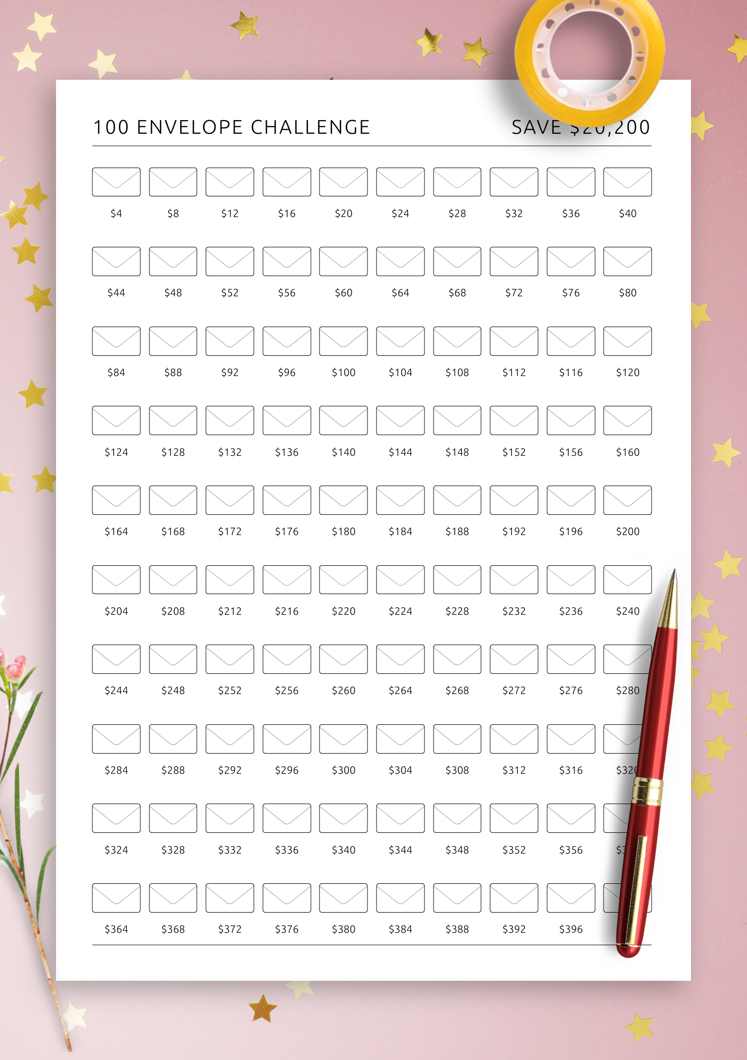 Get Printable And Digital 100 Envelope Challenge Pdf For throughout Free Printable 100 Envelope Challenge Printable