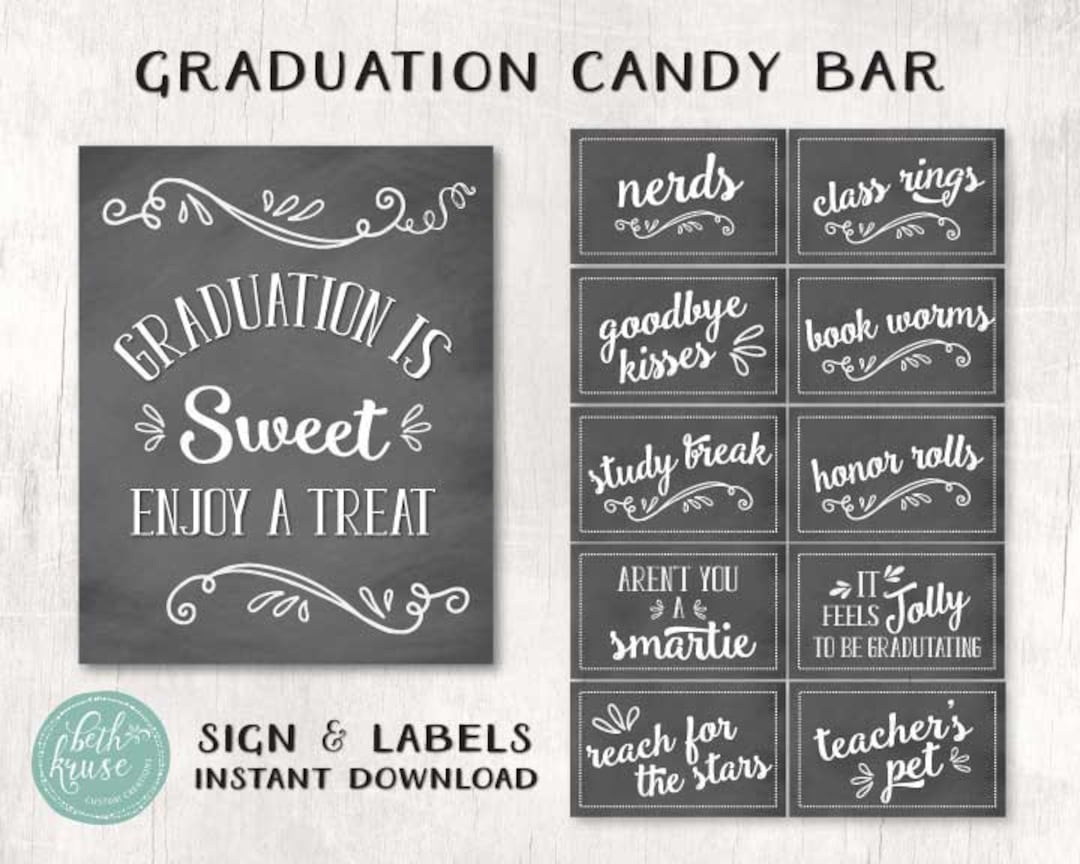 Graduation Candy Bar Chalkboard Paket Sweet Table Sofortiger Download Von Beth Kruse Custom Creations - Etsy.de regarding Free Printable Graduation Candy Buffet Signs