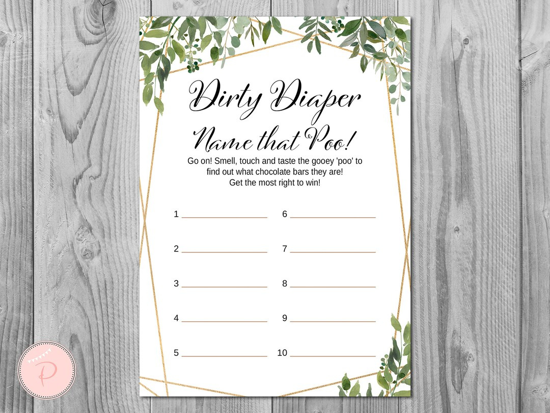 Greenery Dirty Diaper Game, Dirty Diaper, Guess The Sweet Mess pertaining to Free Printable Dirty Diaper Game Template