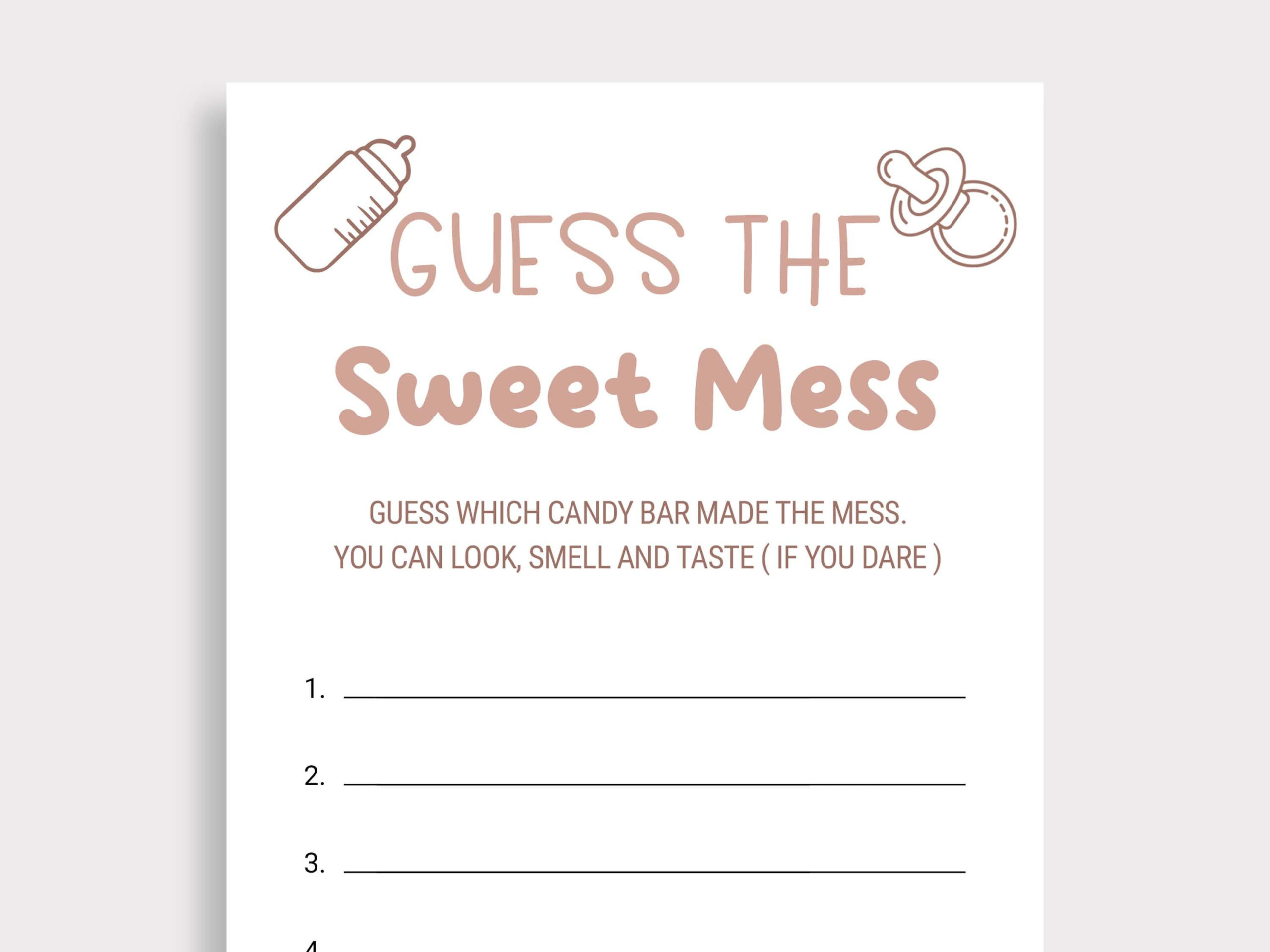 Guess The Sweet Mess Game Baby Shower Dirty Diaper Game Candy Bar intended for Dirty Diaper Game Free Printable