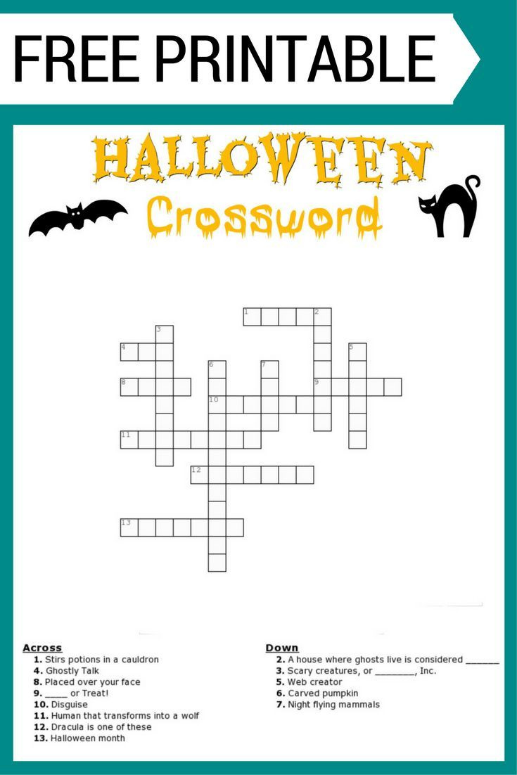 Halloween Crossword Printable (With Or Without Word Bank) with Free Printable Halloween Crossword