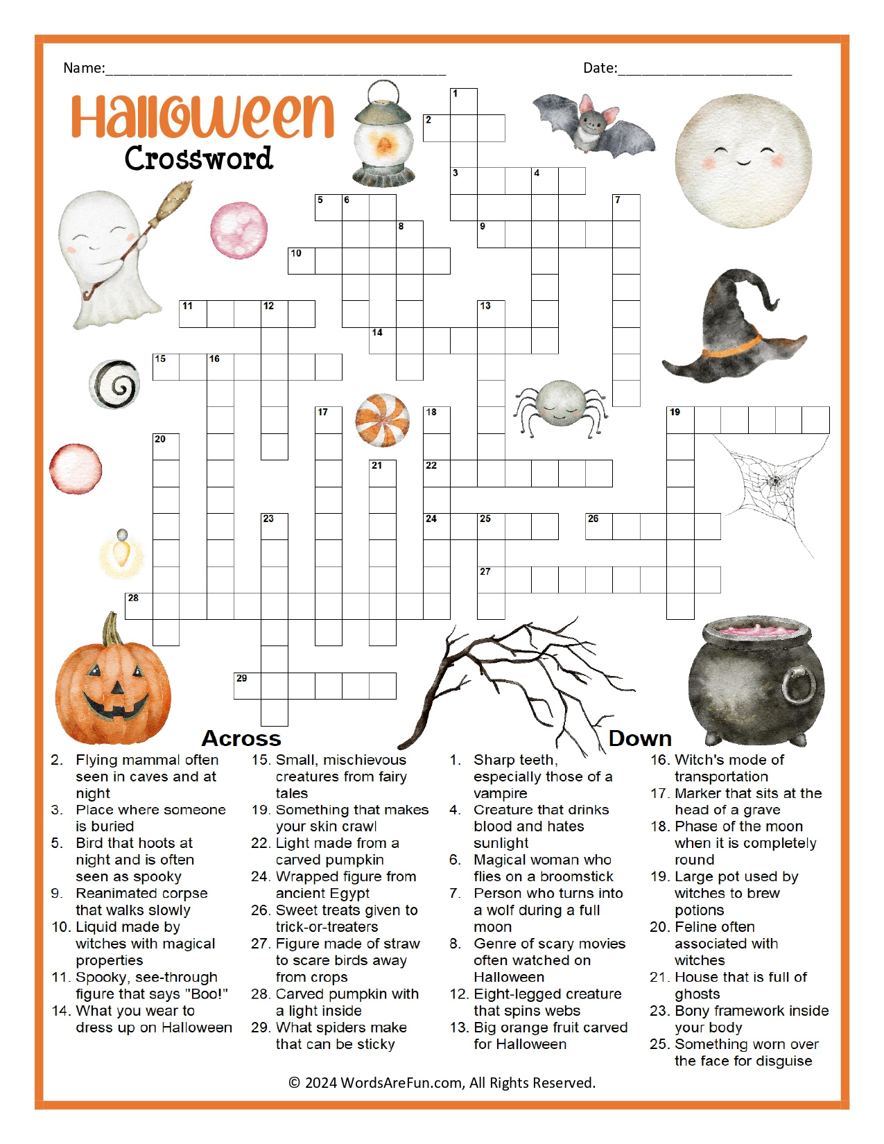 Halloween Crossword Puzzle throughout Free Printable Halloween Crossword