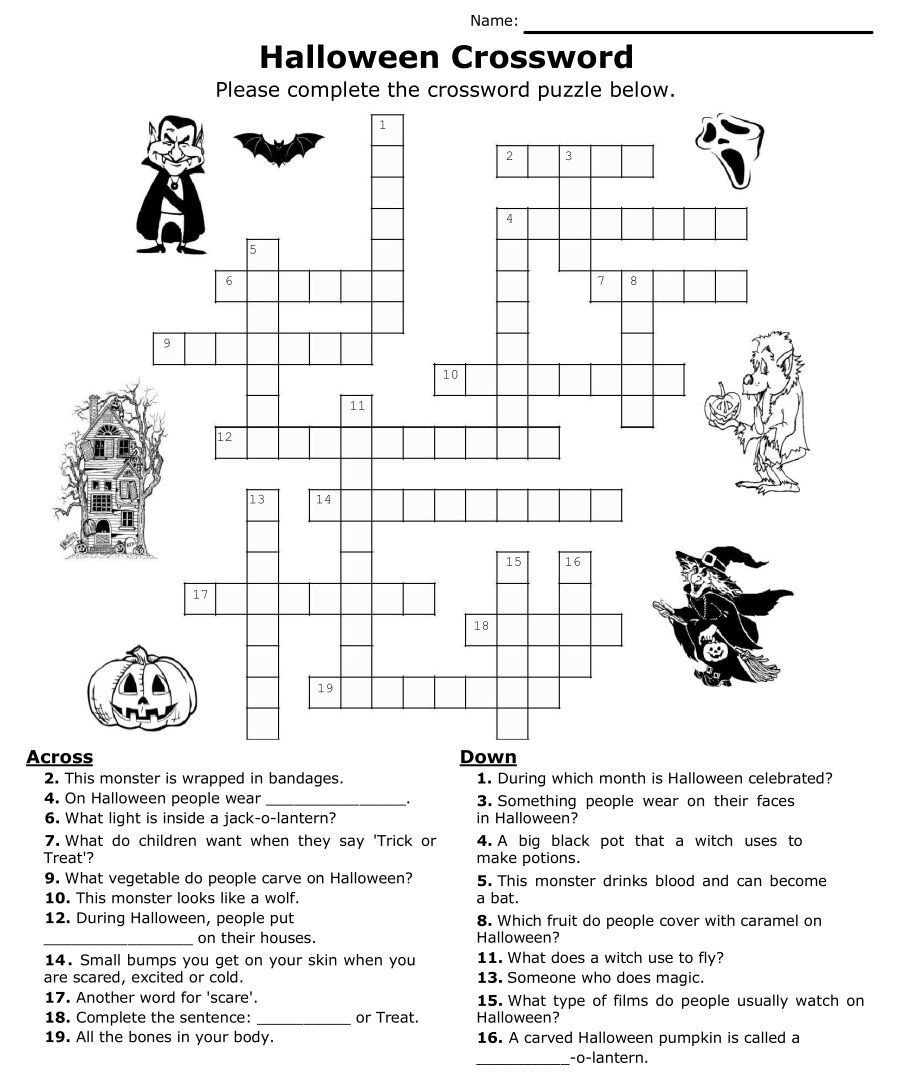 Halloween Crossword Puzzles - 15 Free Pdf Printables | Printablee intended for Free Printable Halloween Crossword