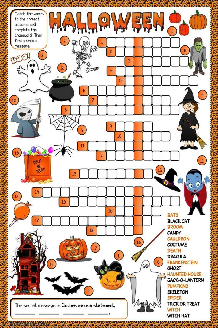 Halloween Crosswords inside Halloween Crosswords Printable