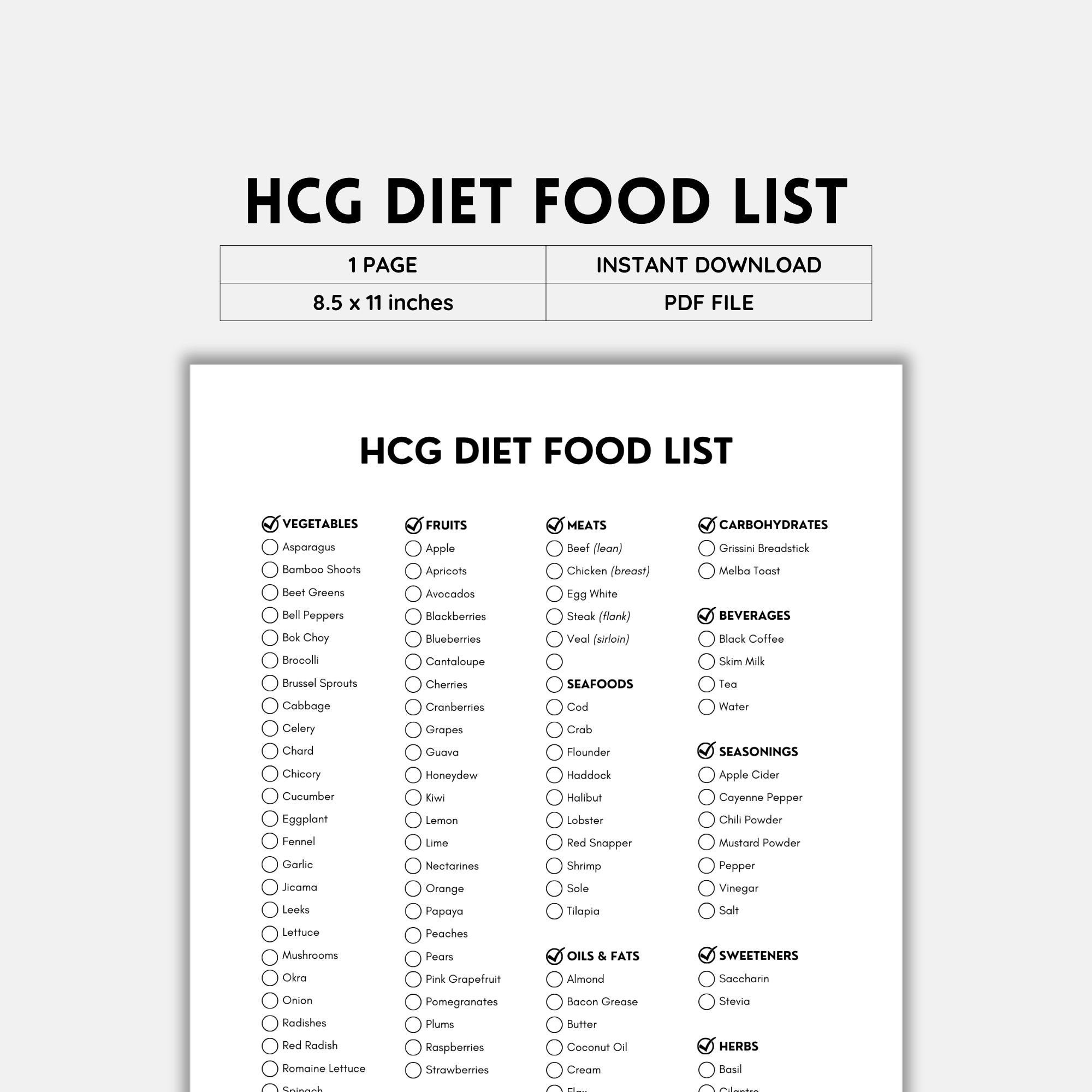 Hcg Diet, Food List, Grocery List, Food Guide, List Printable in Hcg Diet Plan Menu Printable For Free