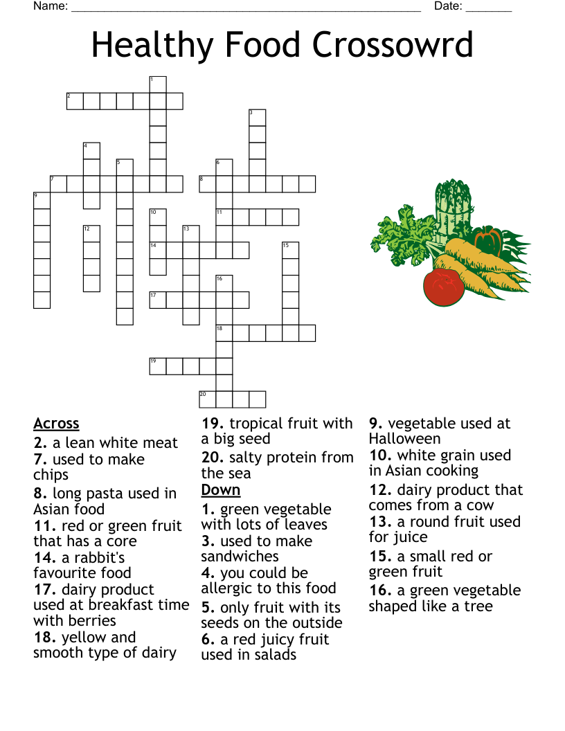 Healthy Food Crossowrd Crossword - Wordmint for Food Crossword Puzzles Printable