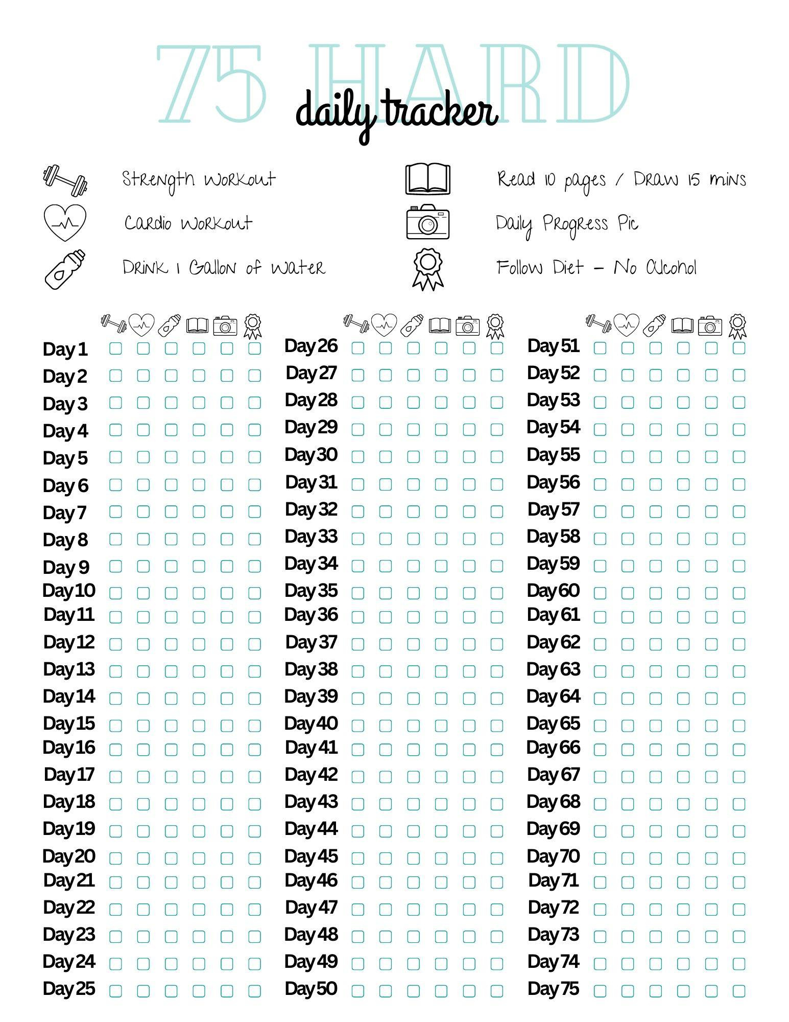 Here&amp;#039;S A Printable I Made! Use As You Please : R/75Hard regarding 75 Hard Challenge Free Printable