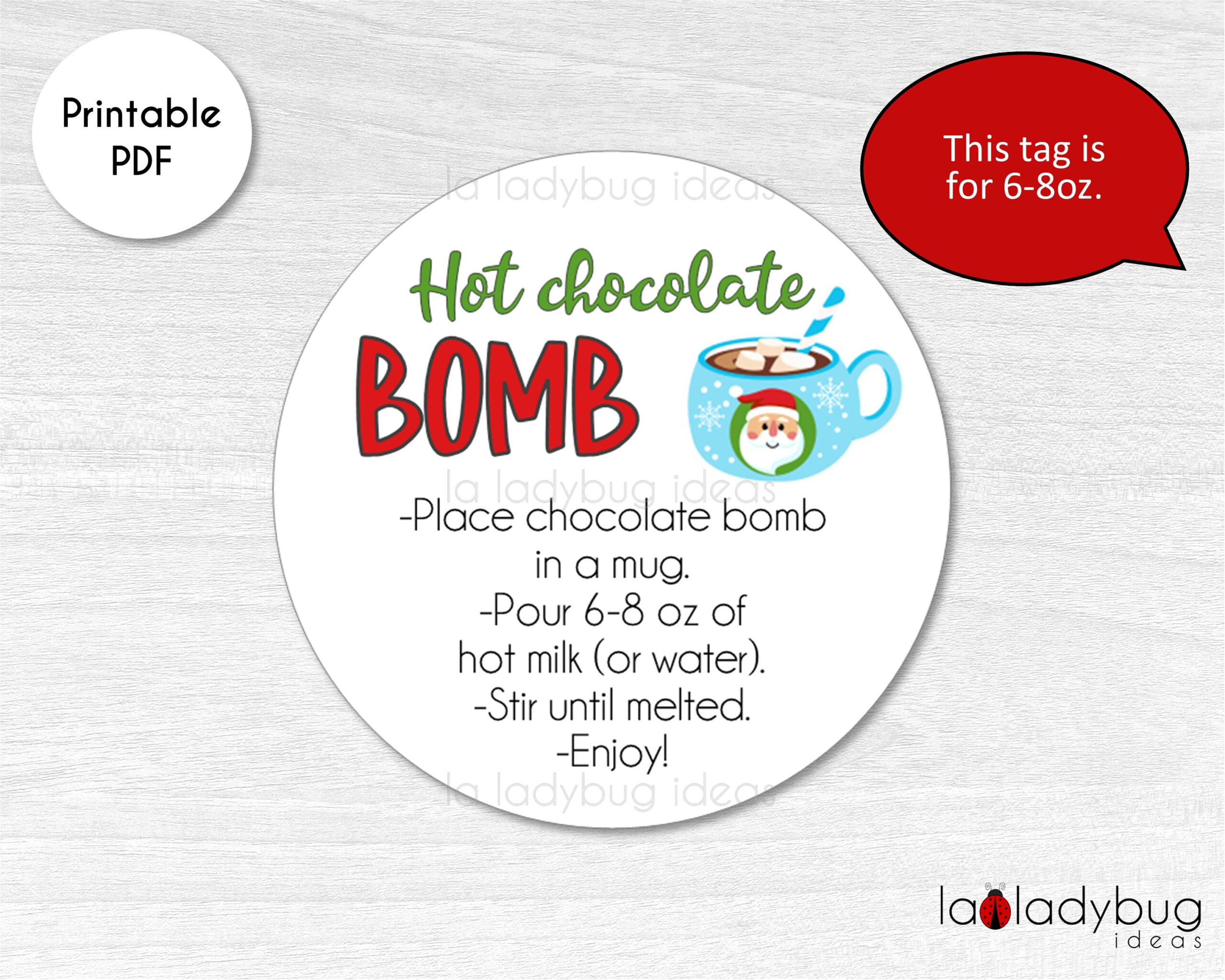 Hot Chocolate Bomb Tags 8-10Oz. Hot Cocoa Bomb Instructions Card in Hot Chocolate Bombs Instructions Printable Free