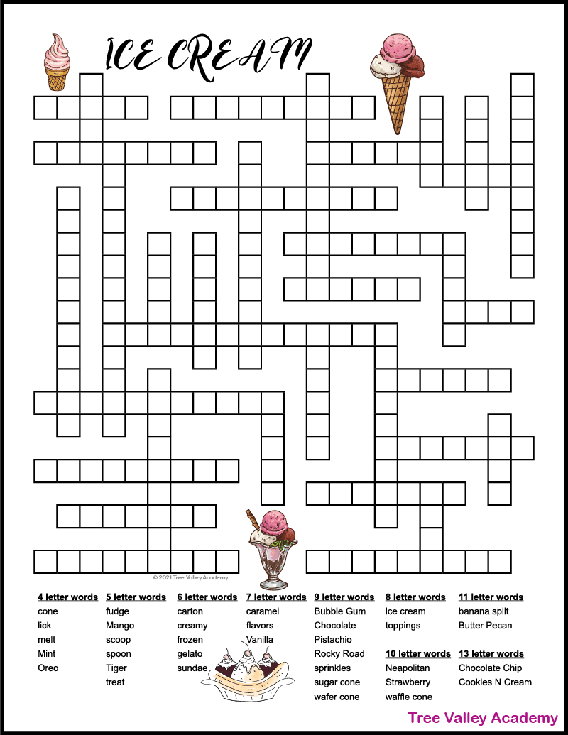 Ice Cream Fill In Puzzle - Tree Valley Academy with regard to Crossword Fill in Printable