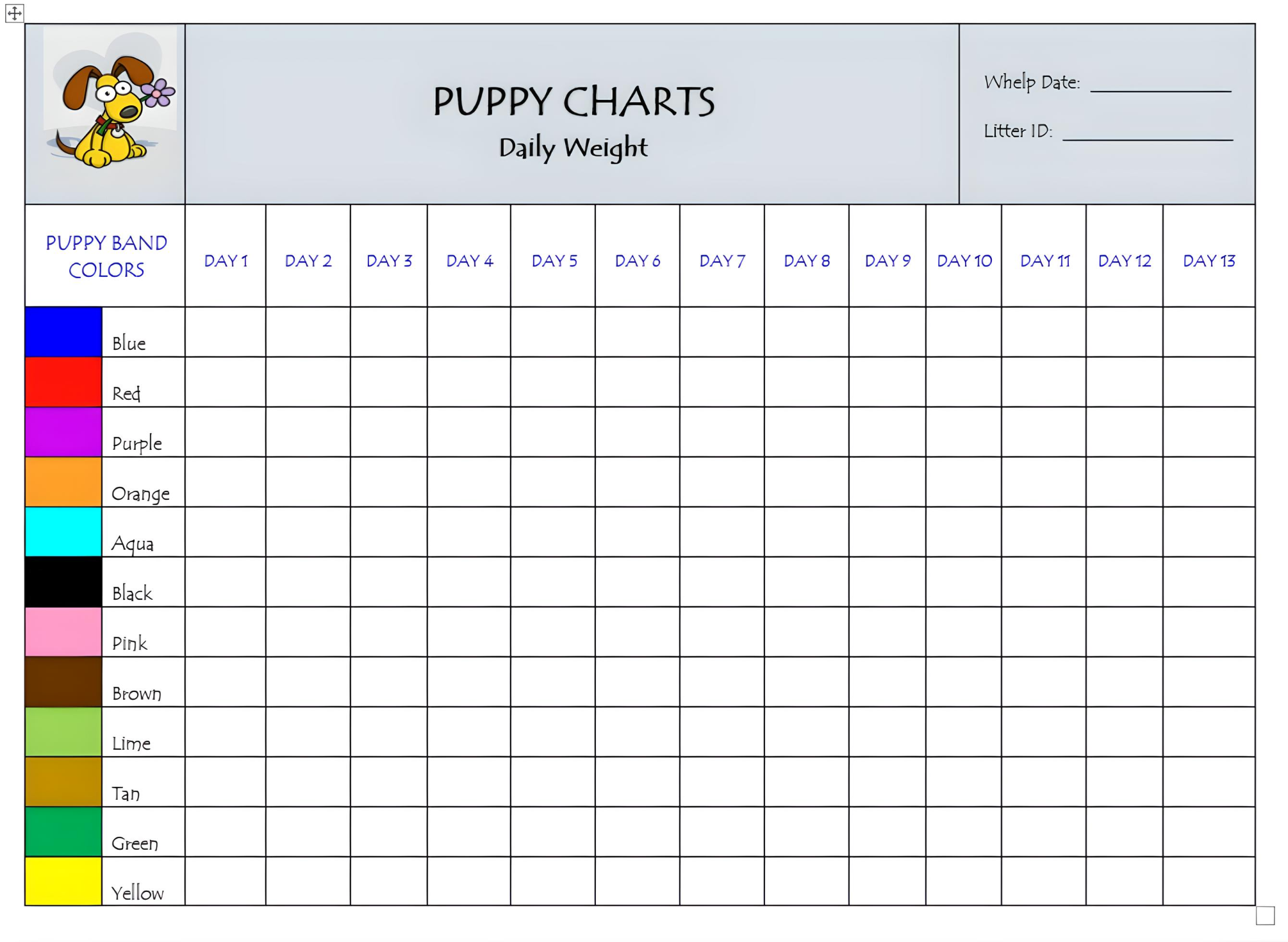 Instant Download - Puppies In Bloom Puppy Charts For Breeders inside Free Printable Puppy Weight Puppy Whelping Chart