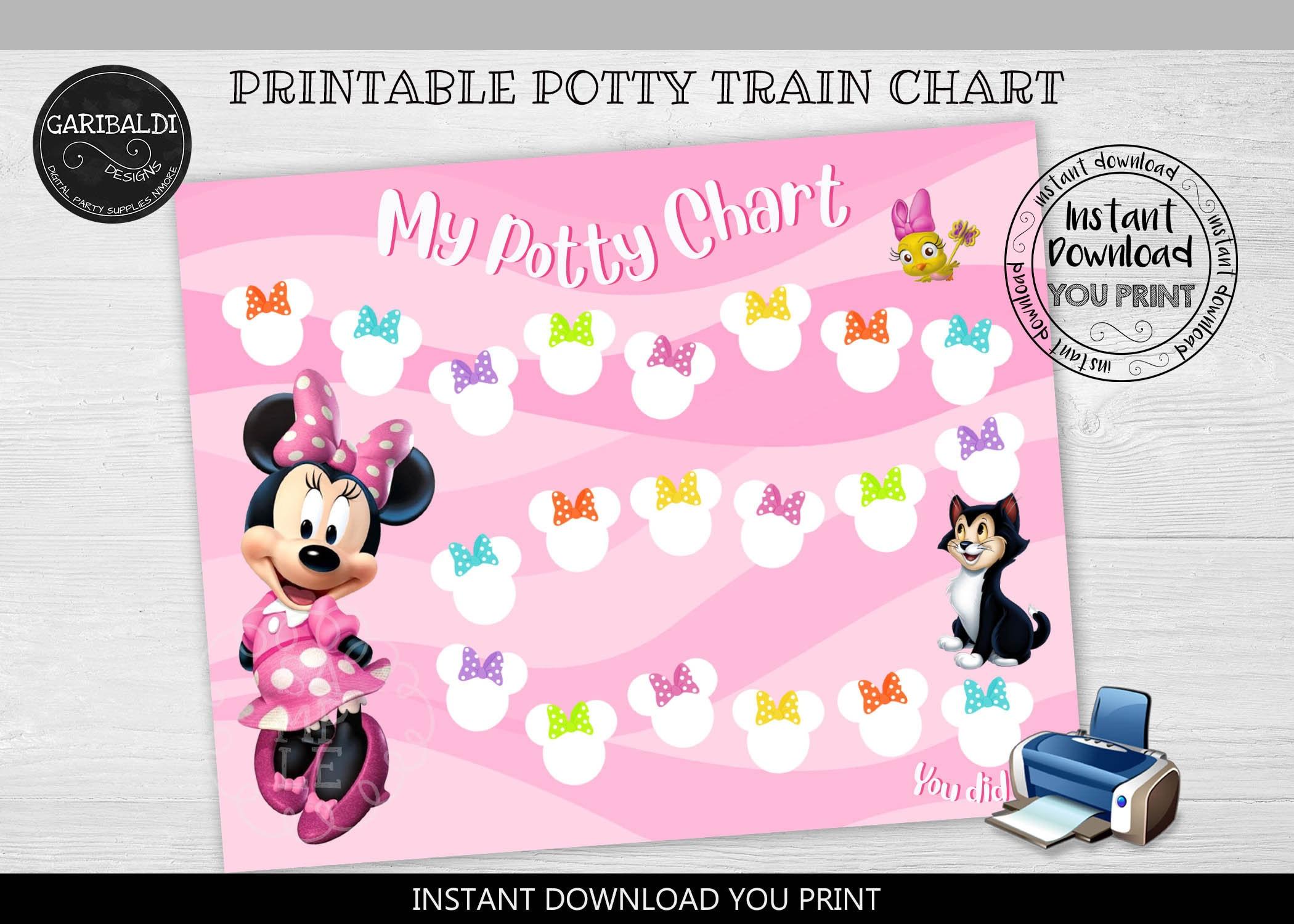 Instant Download Reward Chart Printable Chart Minnie Chart Potty in Free Printable Minnie Mouse Reward Chart