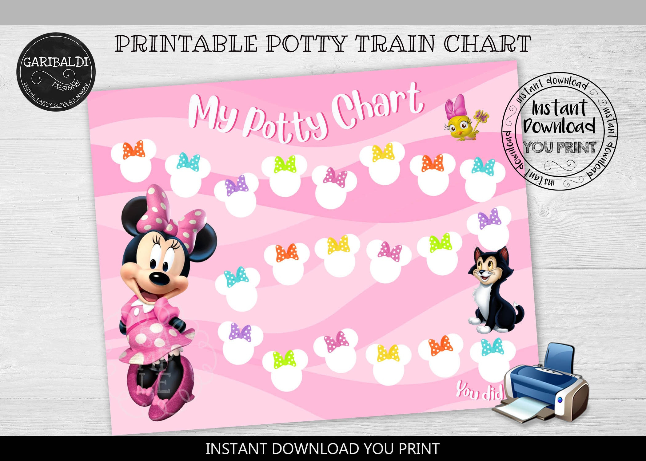 Instant Download Reward Chart Printable Chart Minnie Chart Potty within Free Printable Minnie Mouse Potty Training Chart