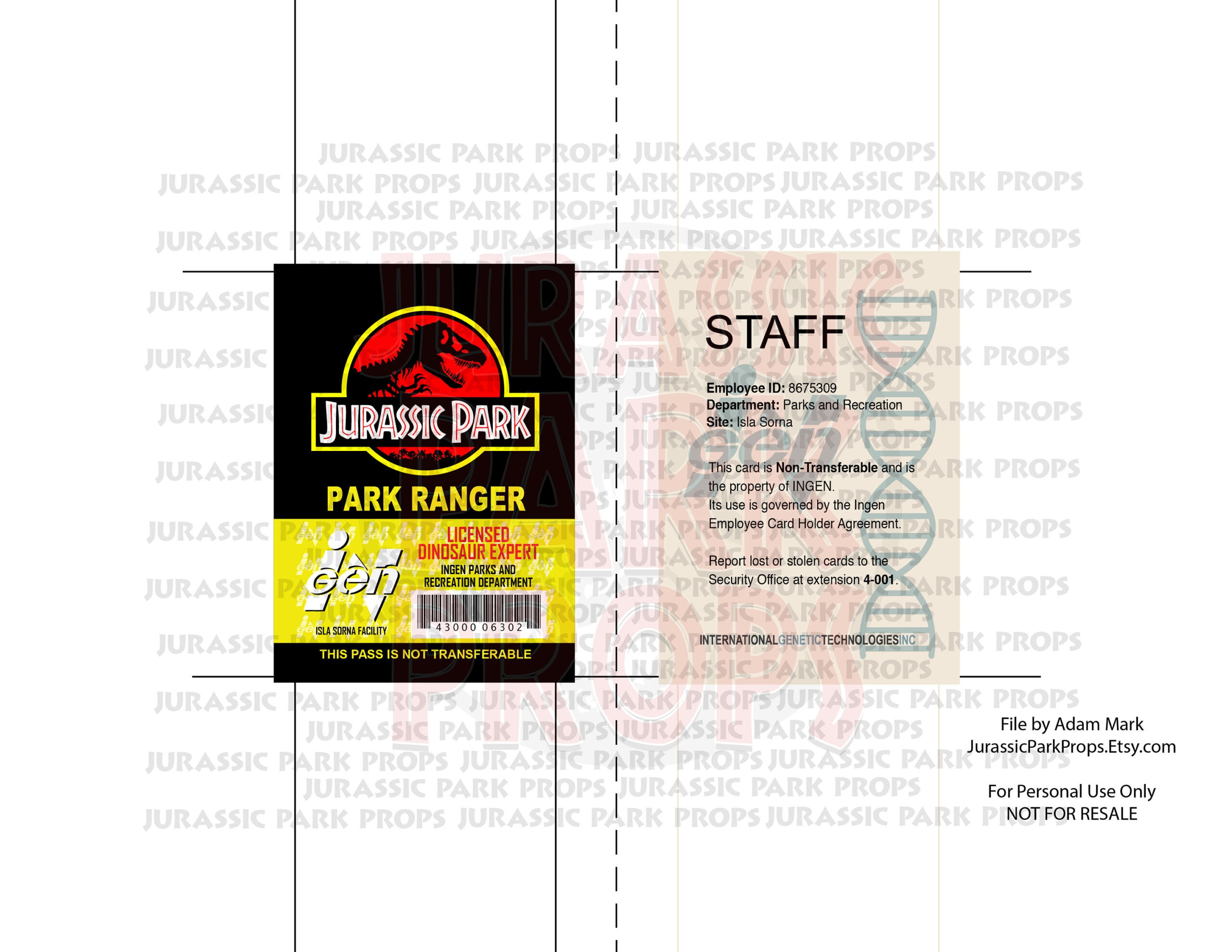 Jurassic Park Ranger Ausweismarke Schwarz Pdf Digital Download intended for Printable Jurassic Park Id Badge Template Free