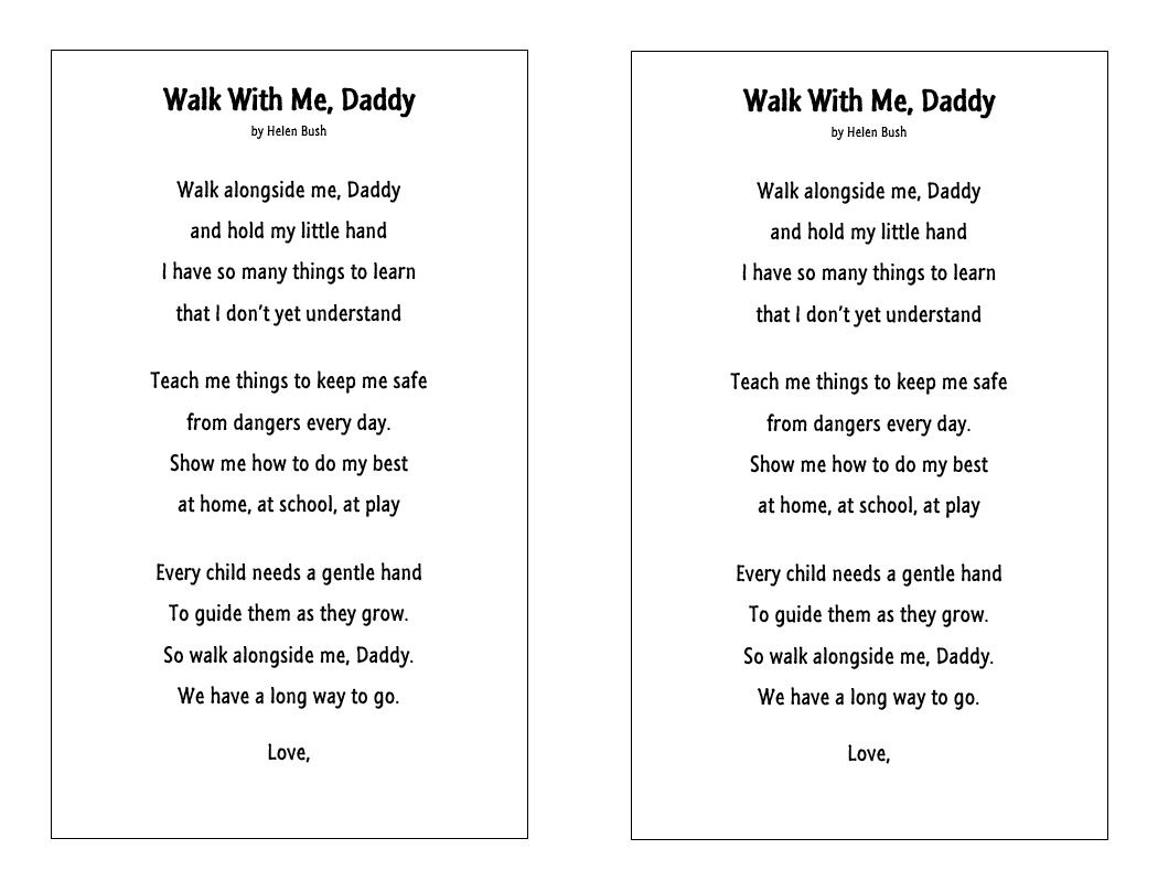 Karen And Kissable Kids: June 2013 throughout Walk With Me Daddy Poem Free Printable