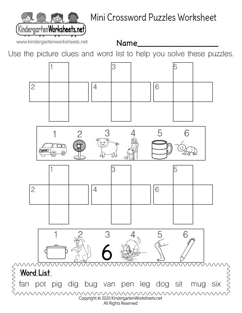 Kindergarten Crossword Puzzles Worksheet inside Kindergarten Crossword Puzzle Printable