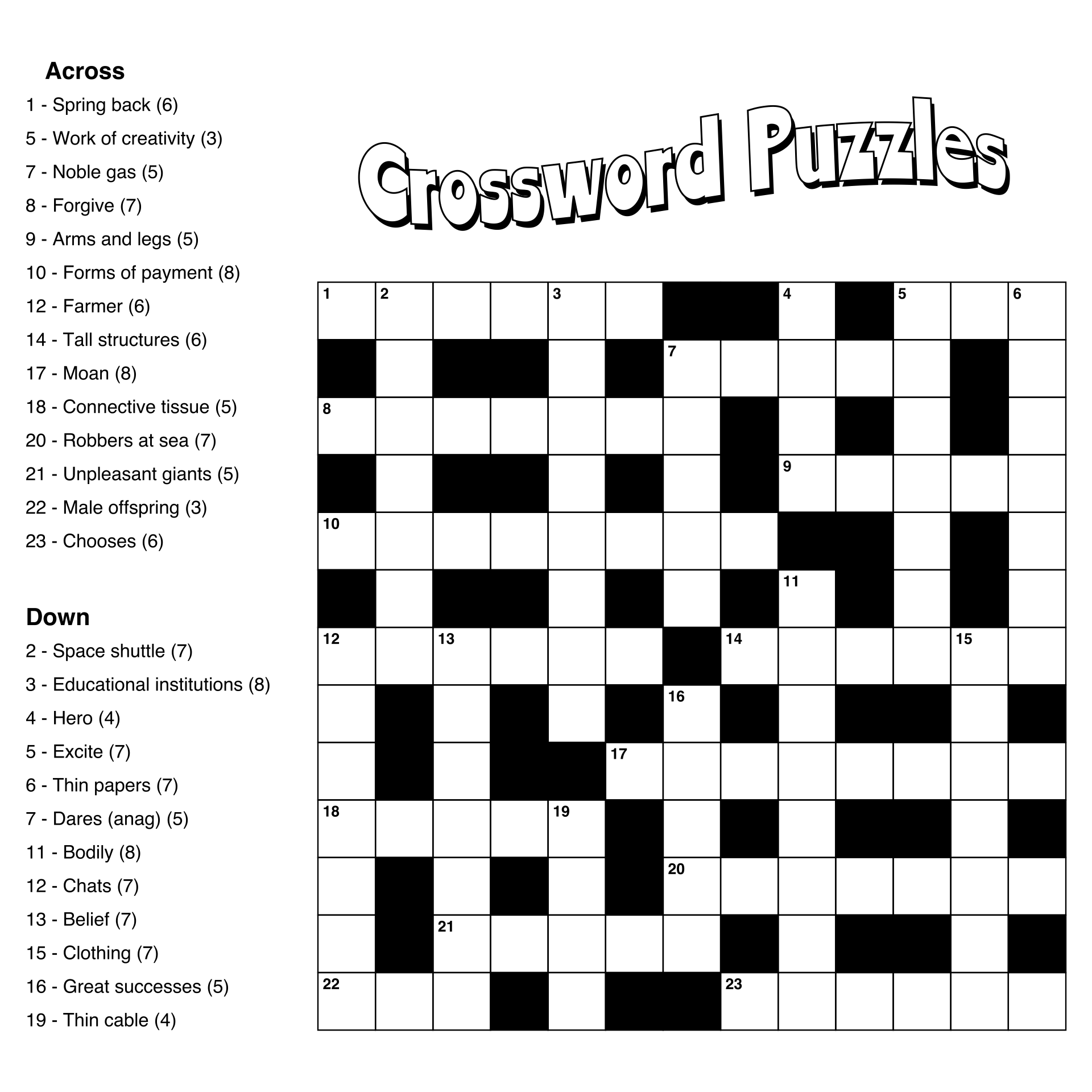 Large Print Crossword Puzzles Printable pertaining to Printable Large Print Crosswords