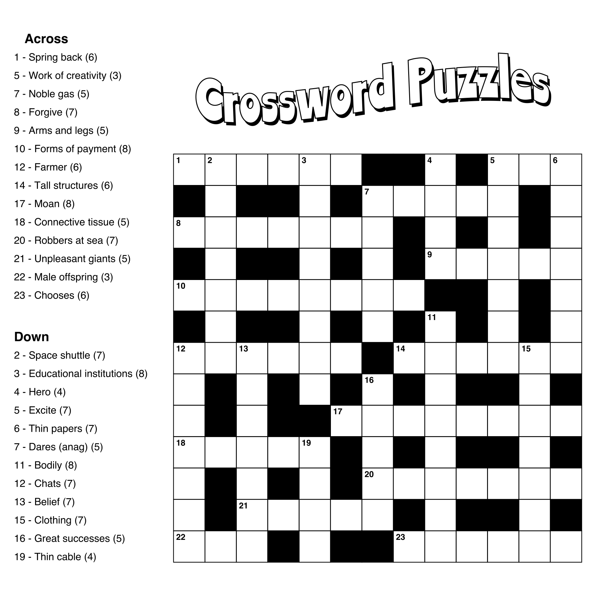 Crossword Puzzles Printable FREE Printable