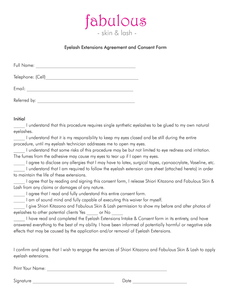 Lash Consent Form: Fill Out &amp;amp; Sign Online | Dochub inside Free Printable Eyelash Extension Waiver Form