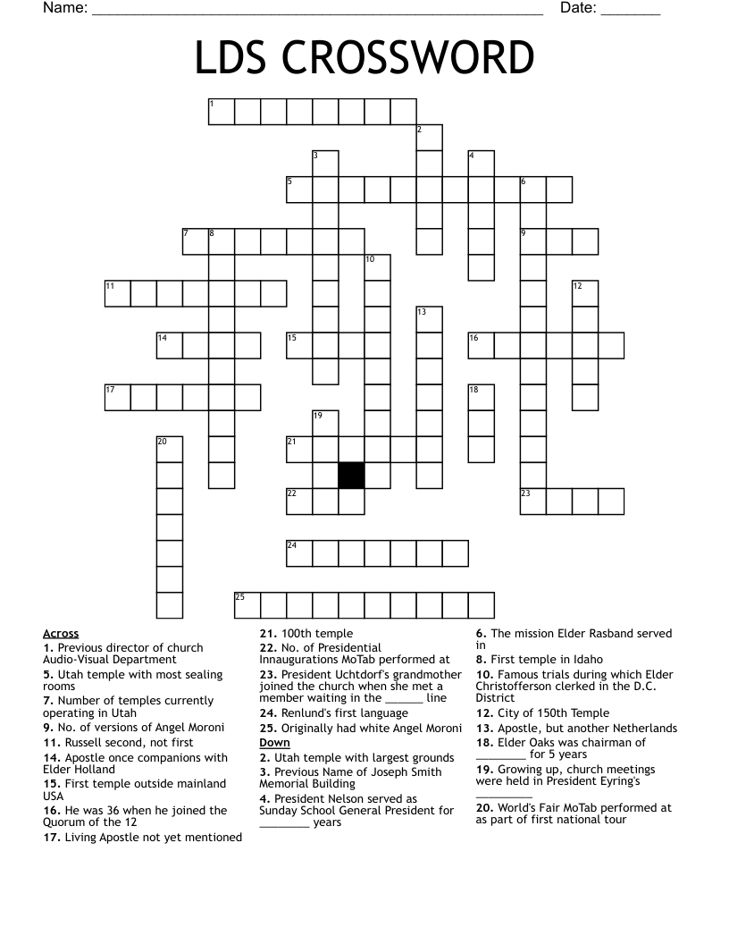 Lds Crossword - Wordmint with regard to Lds Crossword Puzzles Printable