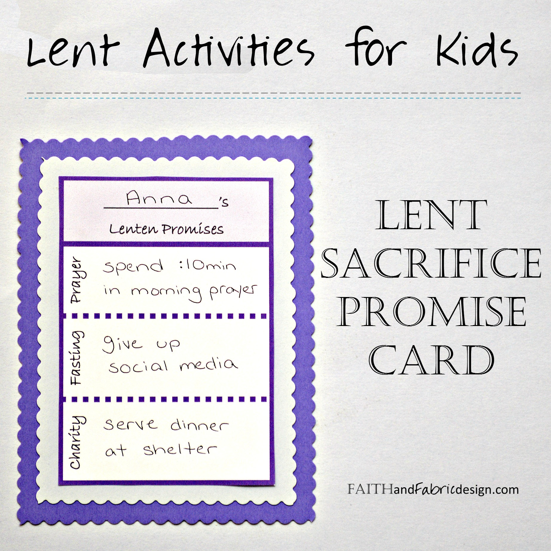 Lent Promise Card: Write Down Your Lent Sacrifice Ideas within Free Printable Lenten Activities