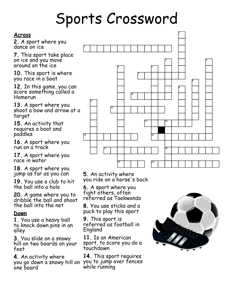 Les Sports Crossword - Wordmint intended for Sport Crosswords Printable